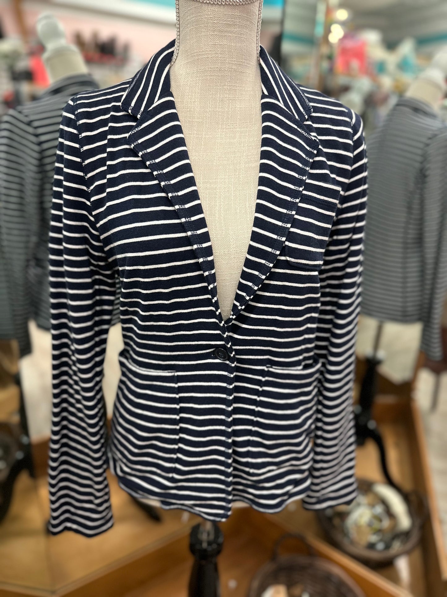 Gap Navy and White Striped Blazer in S