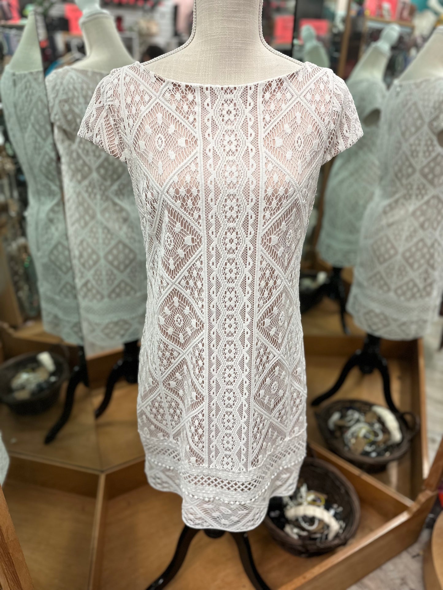 Vince Camuto Ivory and Nude Lace Dress in 8