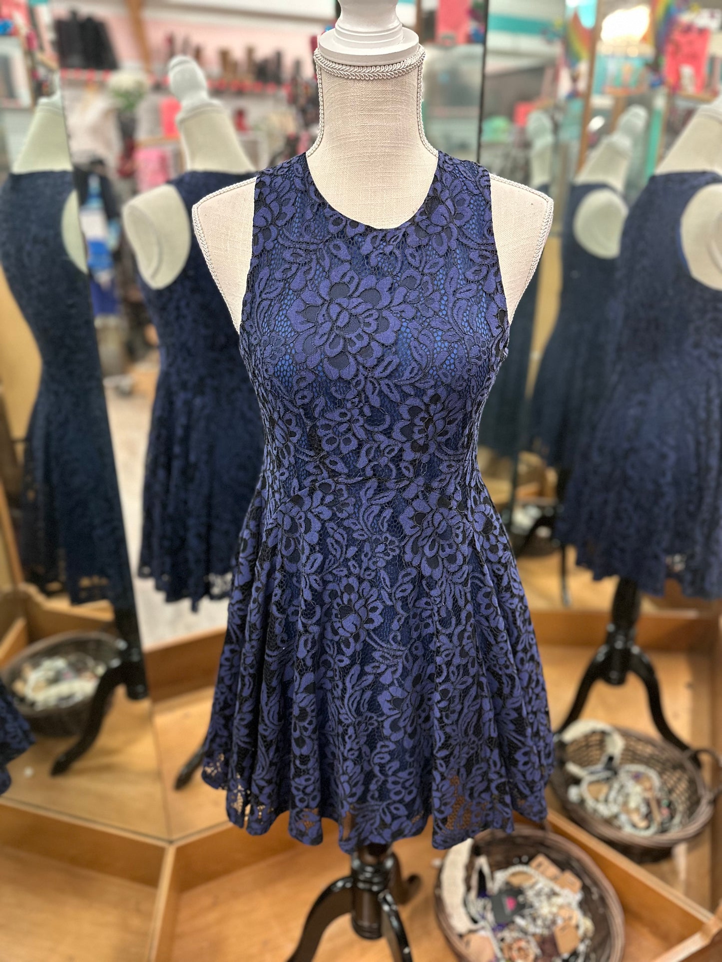 She + Sky Navy Floral Tank Dress in S