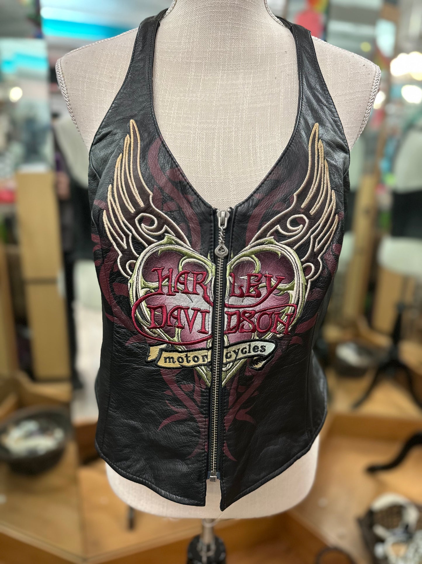 Harley Davidson Purple Embroidered Halter Top in L