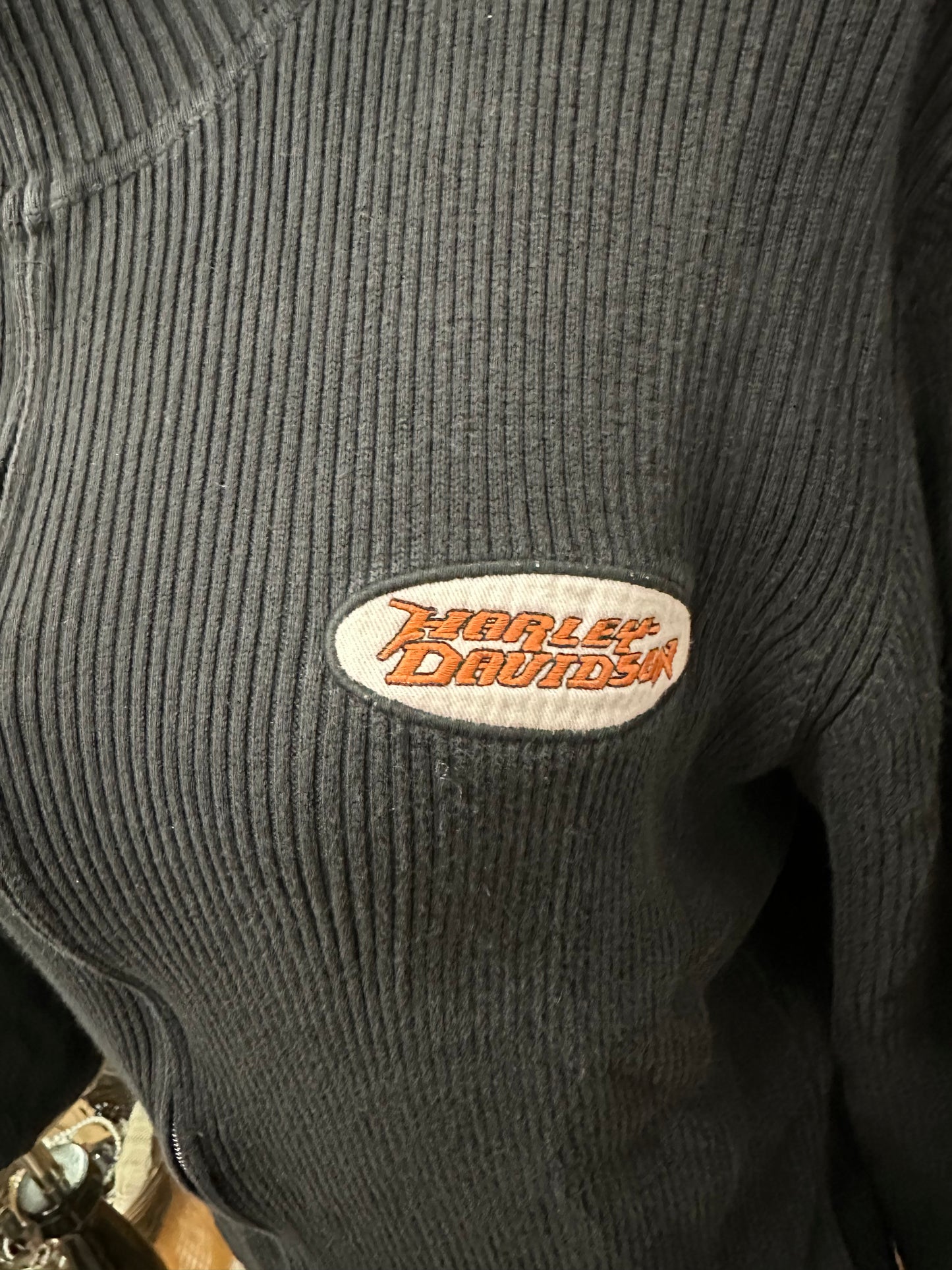 Harley Davidson Black Ribbed Zip Up Turtleneck Sweater inX L