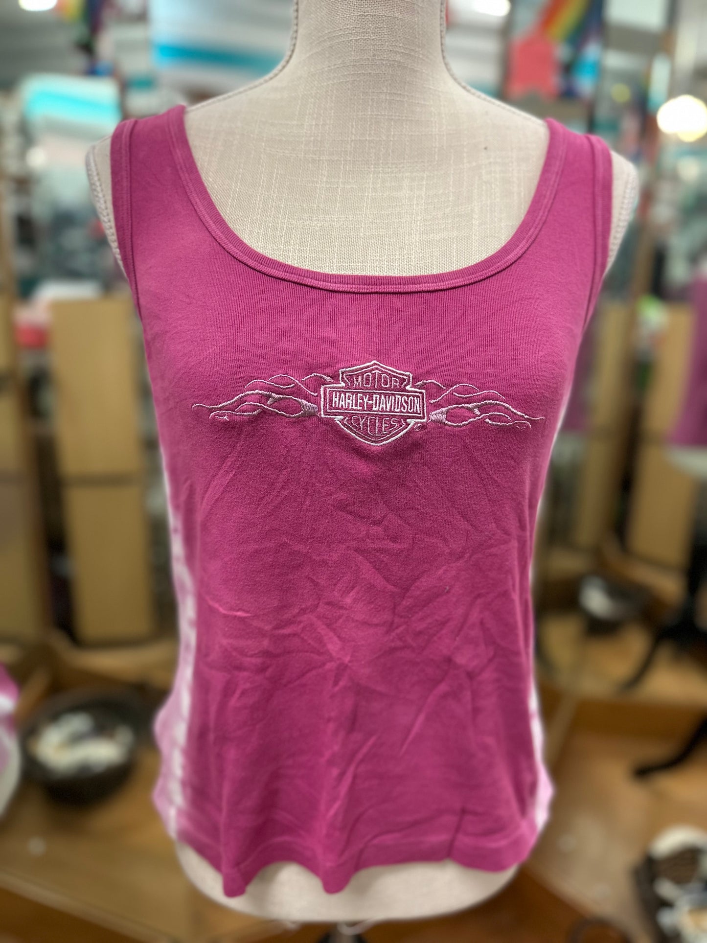 Harley Davidson Pink Embroidered Tie Dye Tank in L