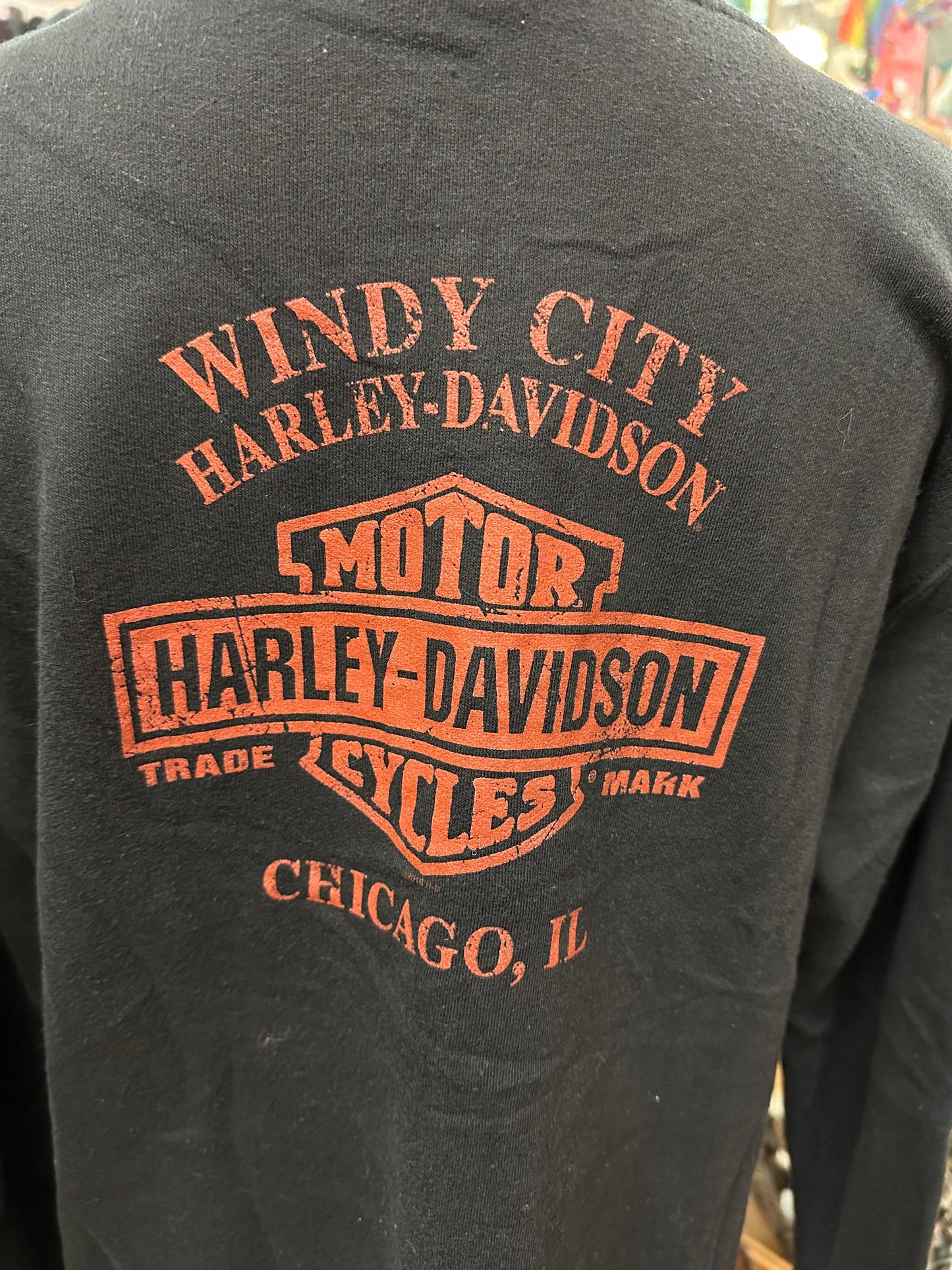 Harley Davidson Black Graphic Zip Up in XL