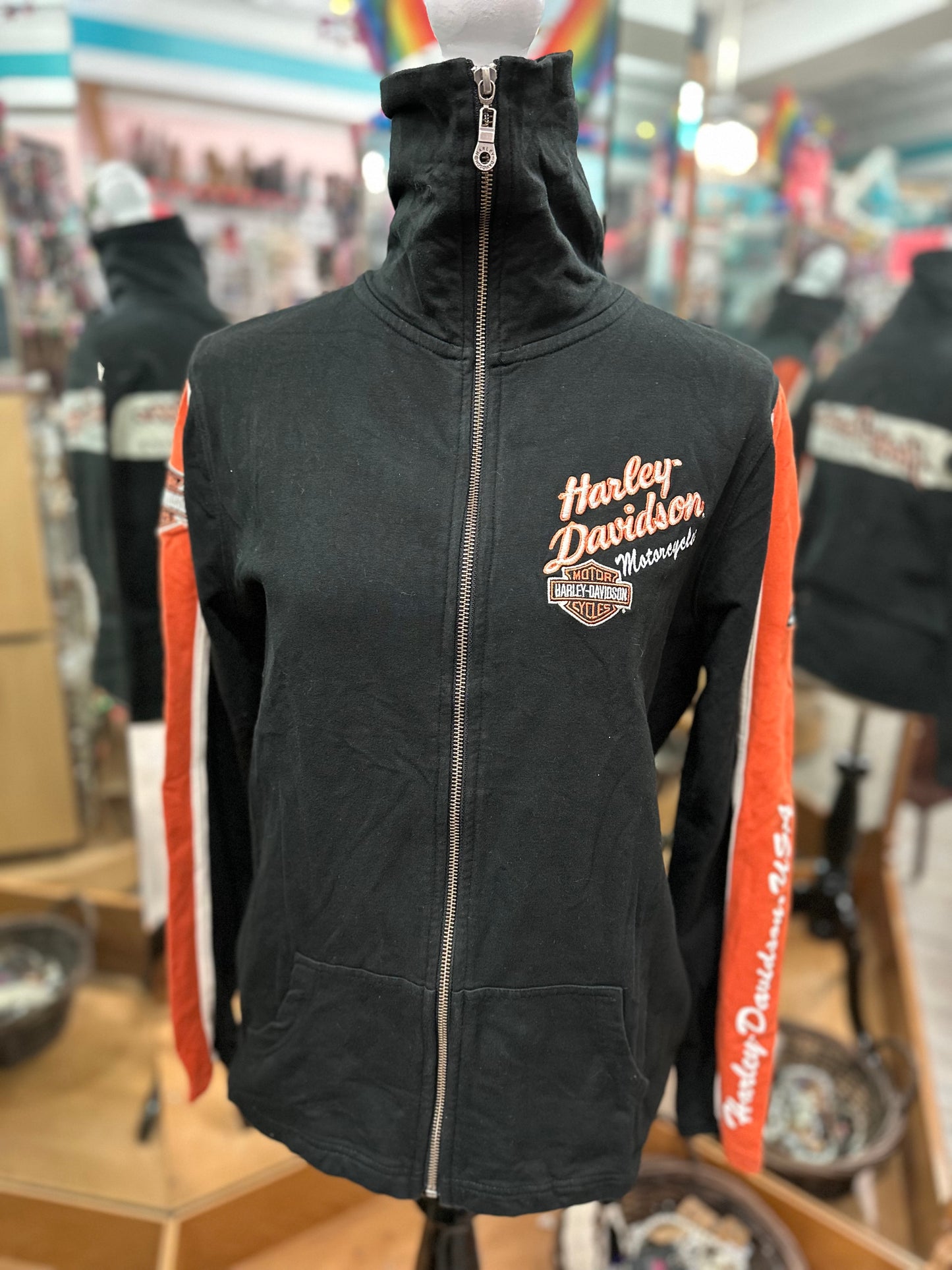Harley Davidson Black Embroidered Zip Up in L