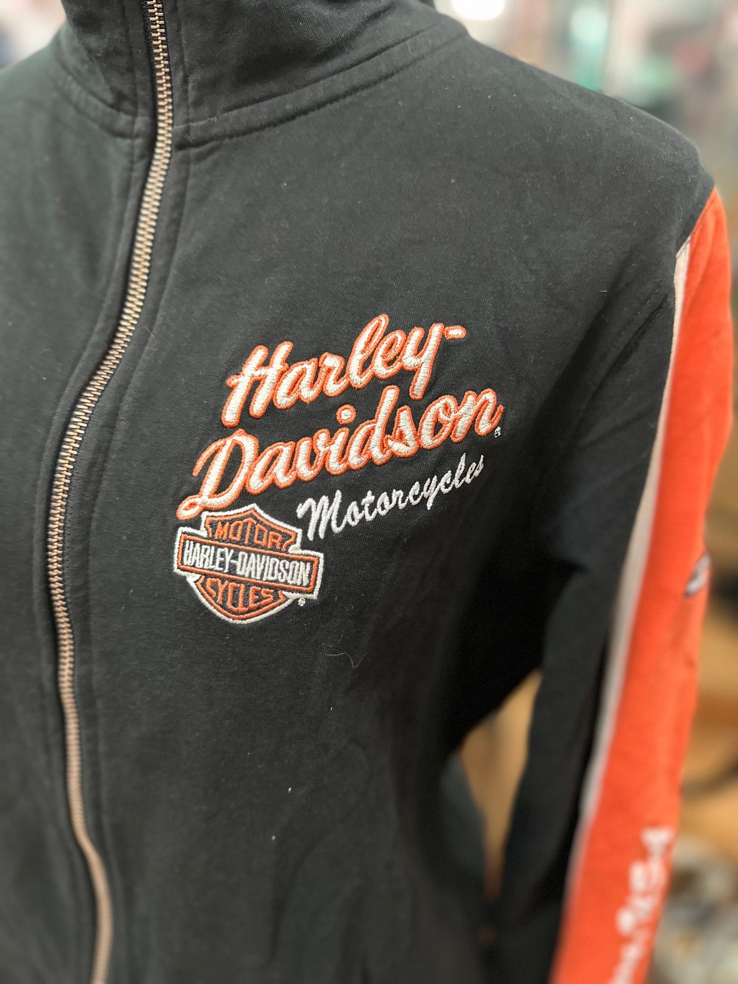 Harley Davidson Black Embroidered Zip Up in L