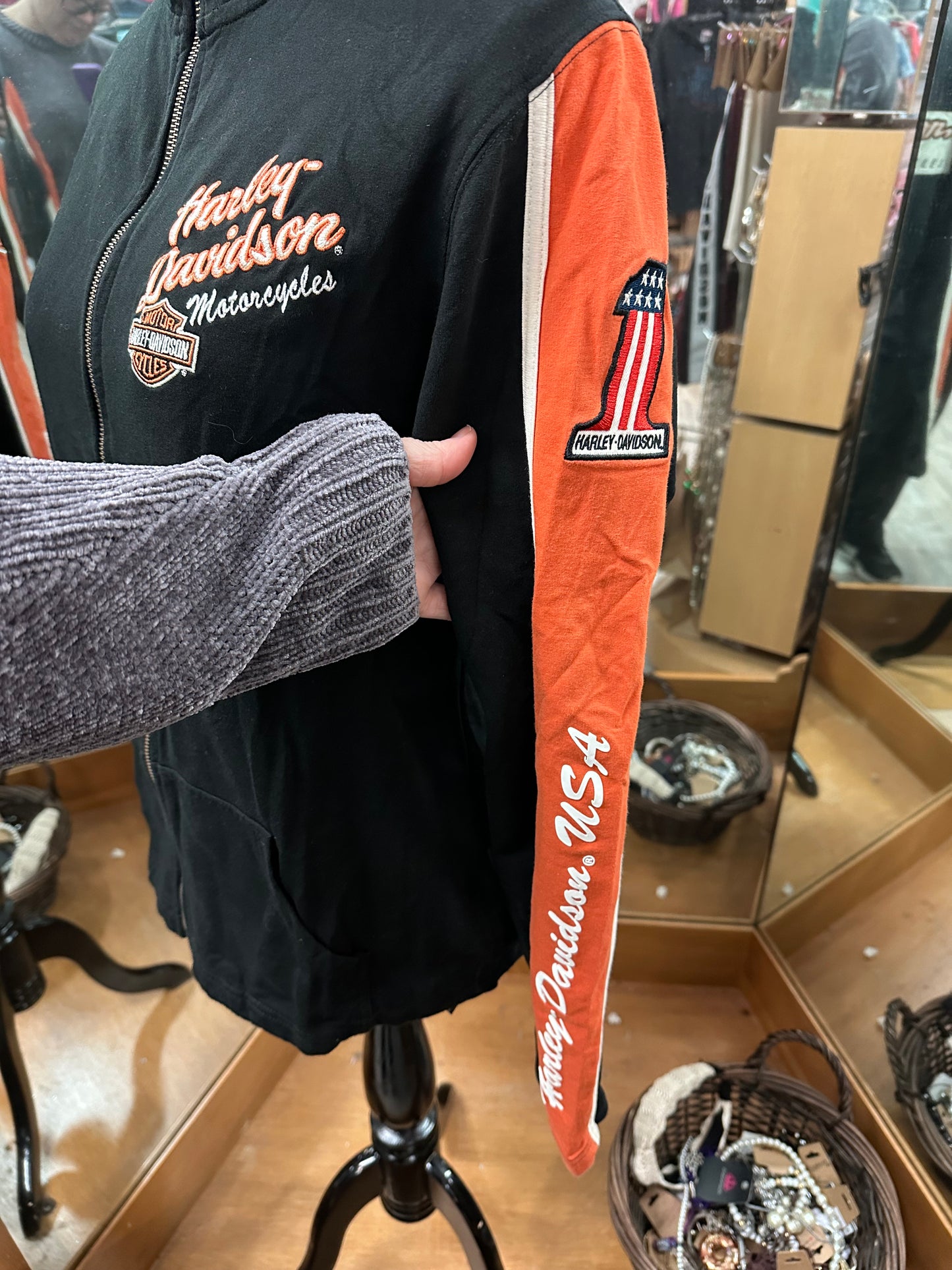 Harley Davidson Black Embroidered Zip Up in L