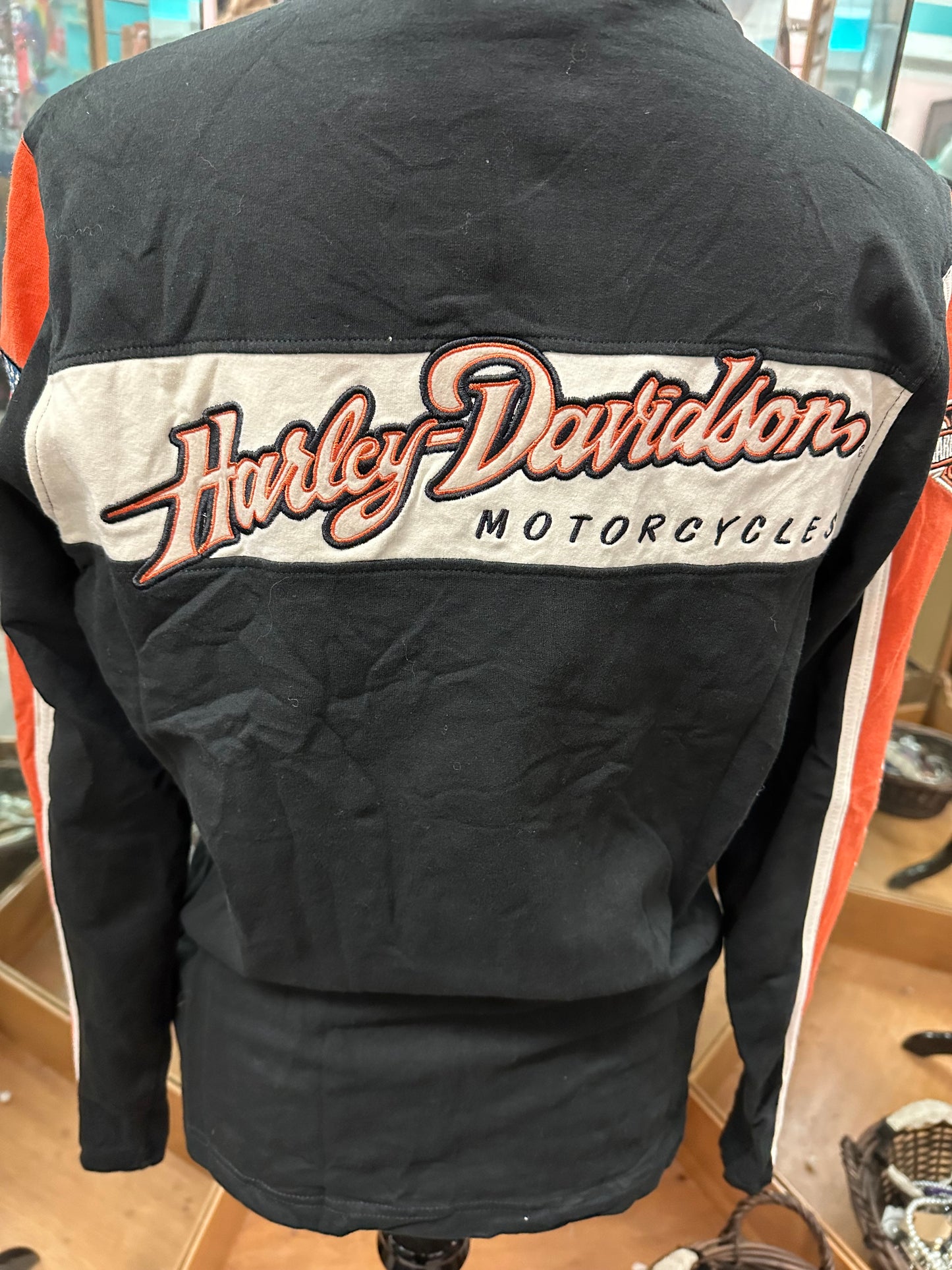 Harley Davidson Black Embroidered Zip Up in L