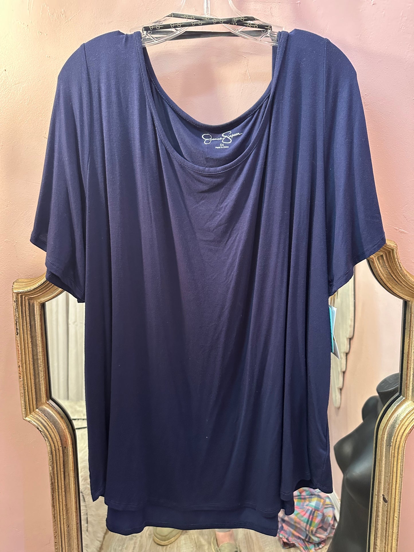 Jessica Simpson 3X Short Sleeve Top in Navy