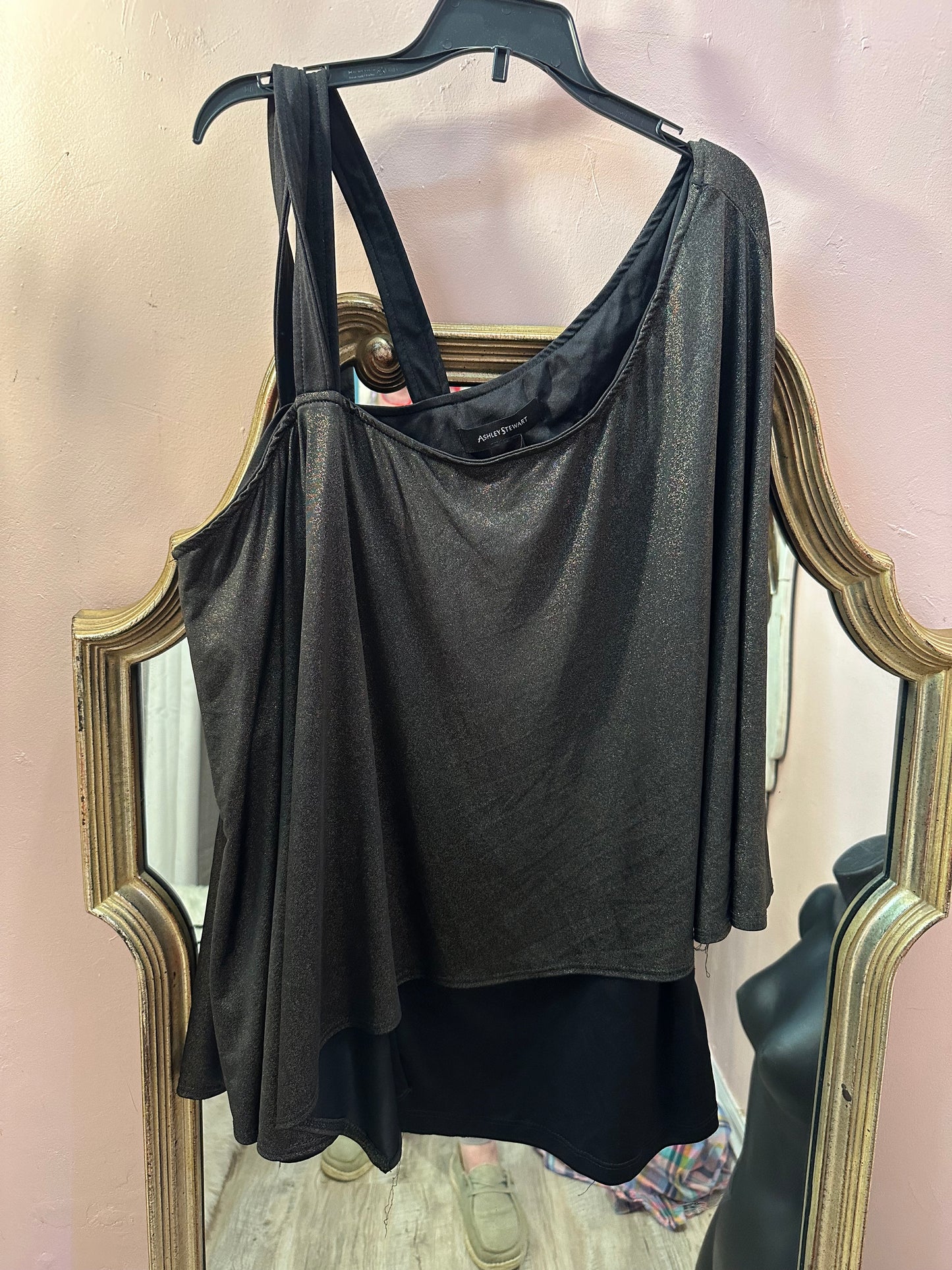 Ashley Stewart Size 26 Asymmetrical Black Glitter Top
