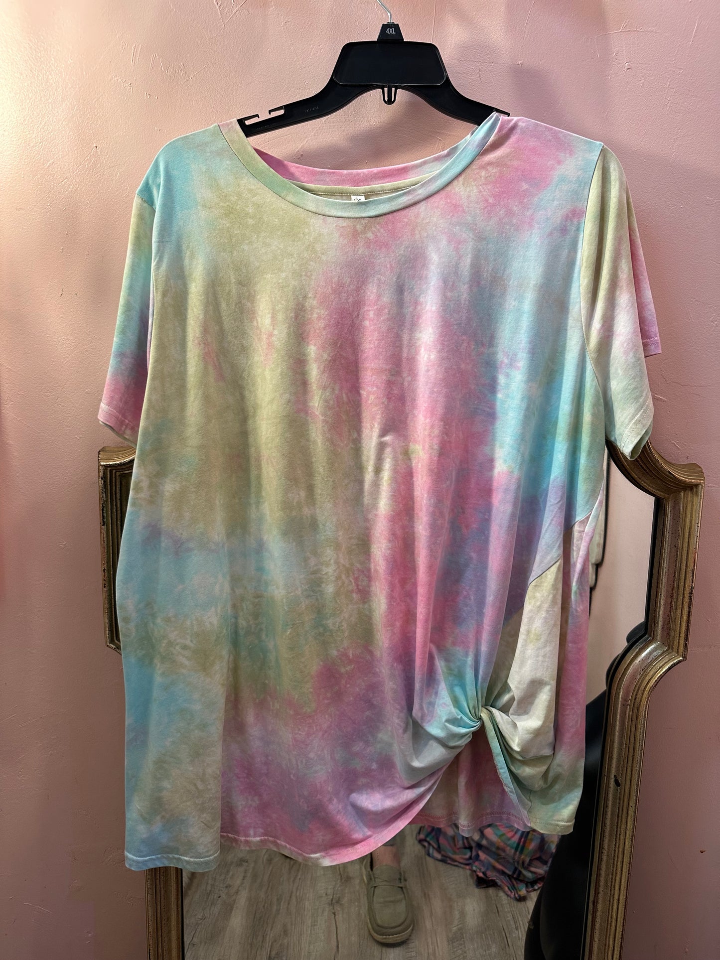 Tie Dye Side Knotted Short Sleeve Top in 5XL