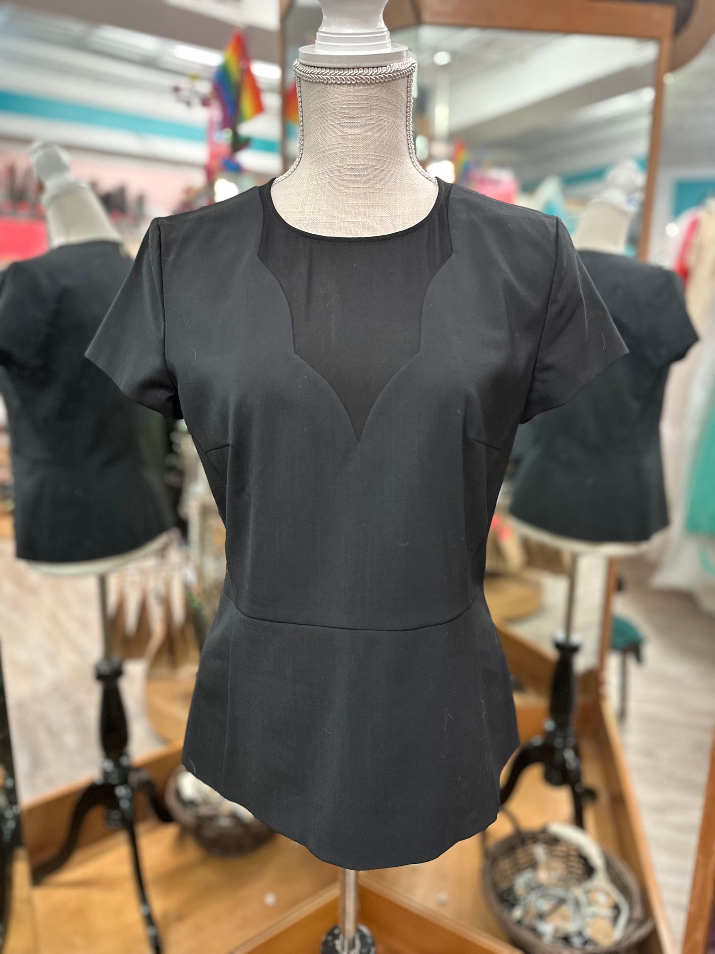 Hugo Boss Black Sheer Neckline Short Sleeve Top in 6