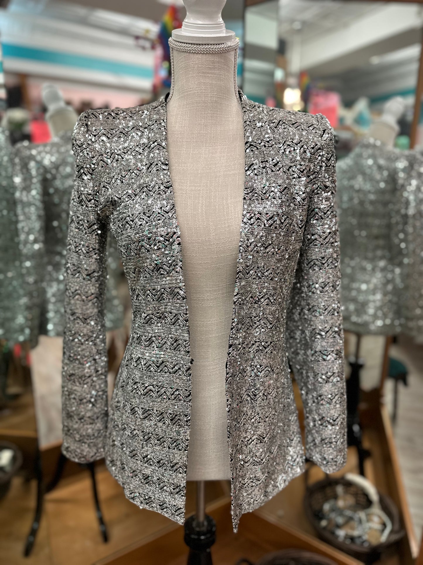 Zara Silver Sequin Pattern Jacket in M