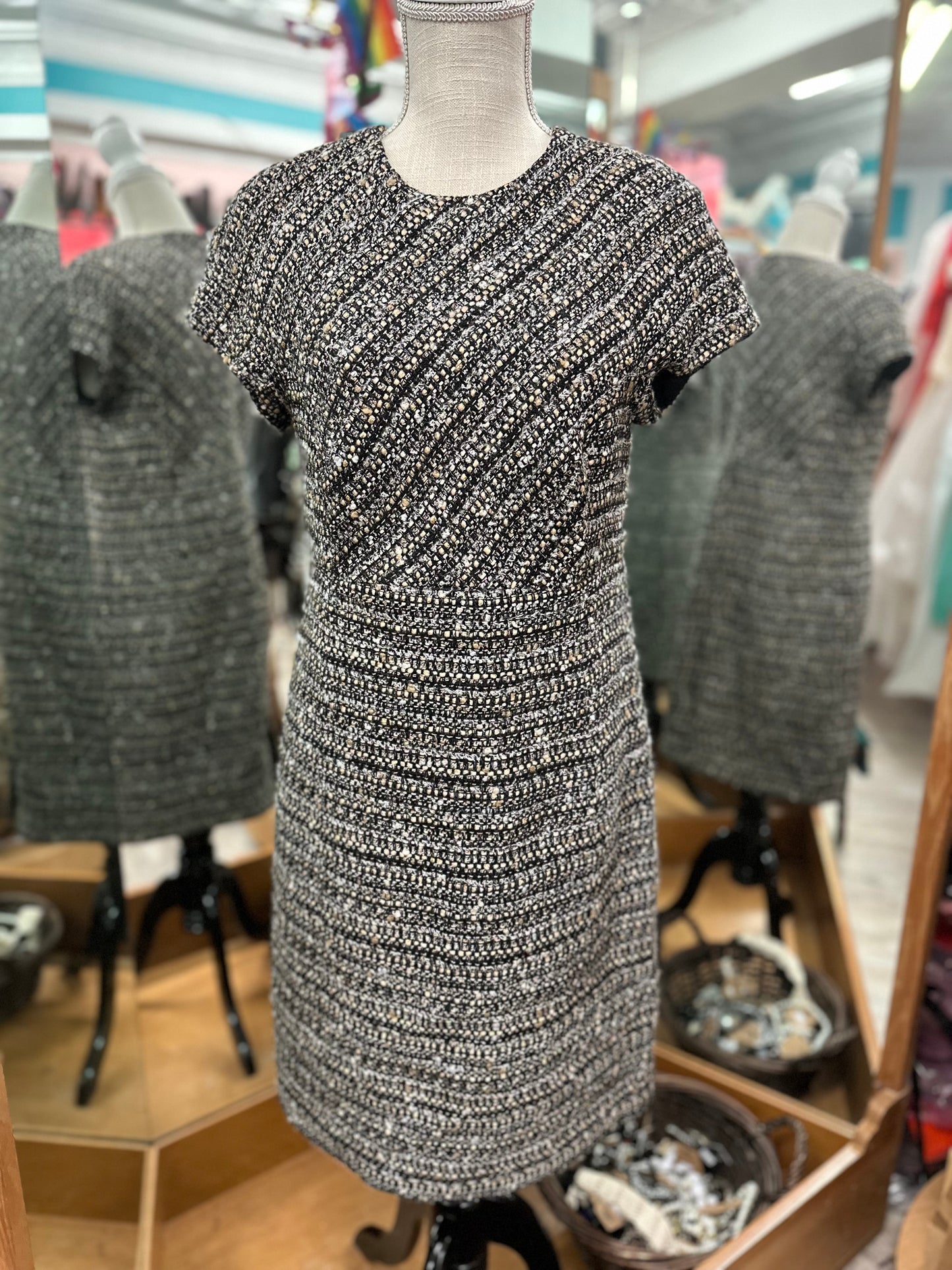 Brooks Brothers Gold Silver and Black Tweed Tank Dress in 12P