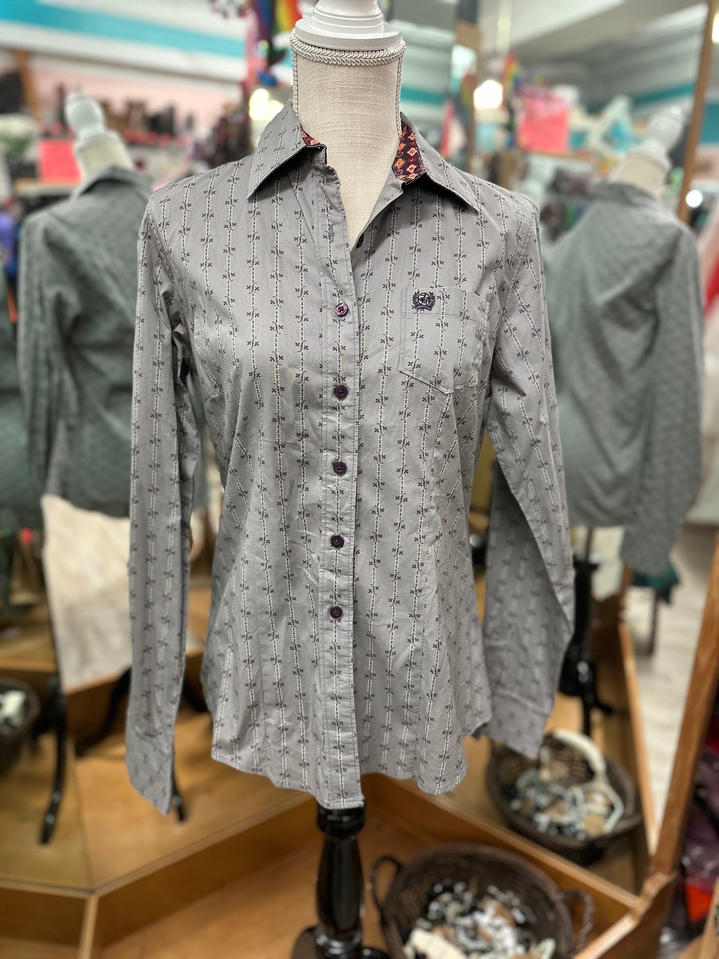 Cinch Grey Patterned Button Down in M