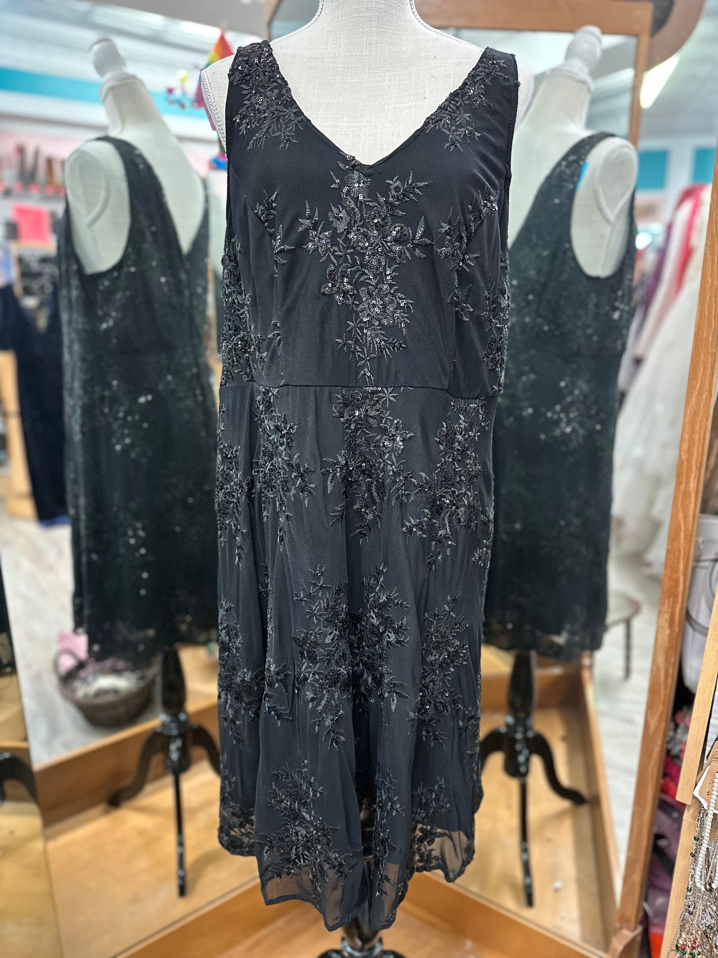 Torrid Black Floral Embroidered Sequin Tank Dress in 18