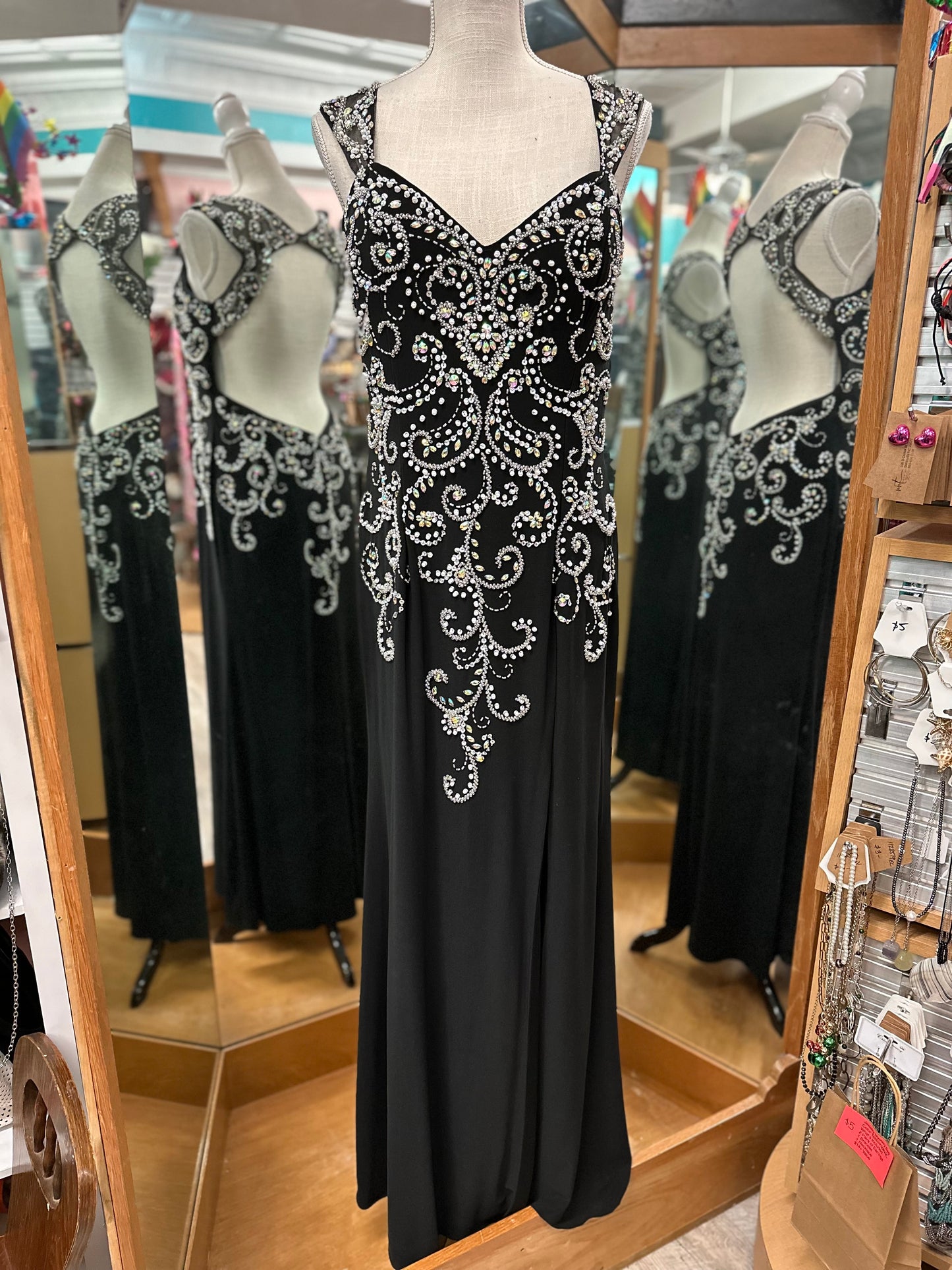 Sean Collection Black and Silver Formal Gown in 12