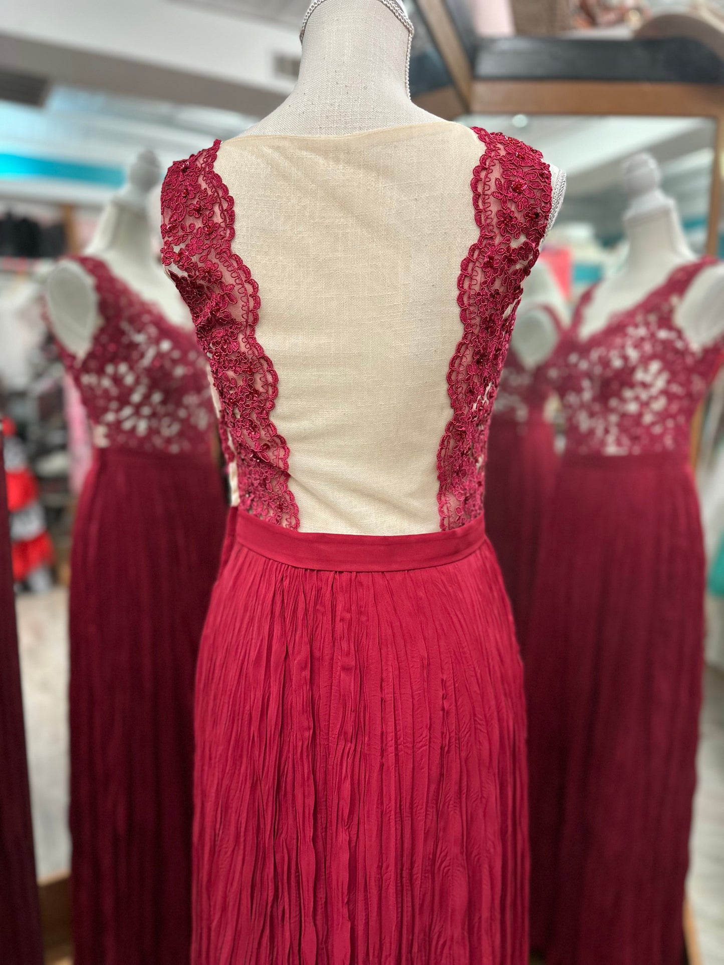 Faviana Red and Nude Pleated Skirt Formal Gown in 6