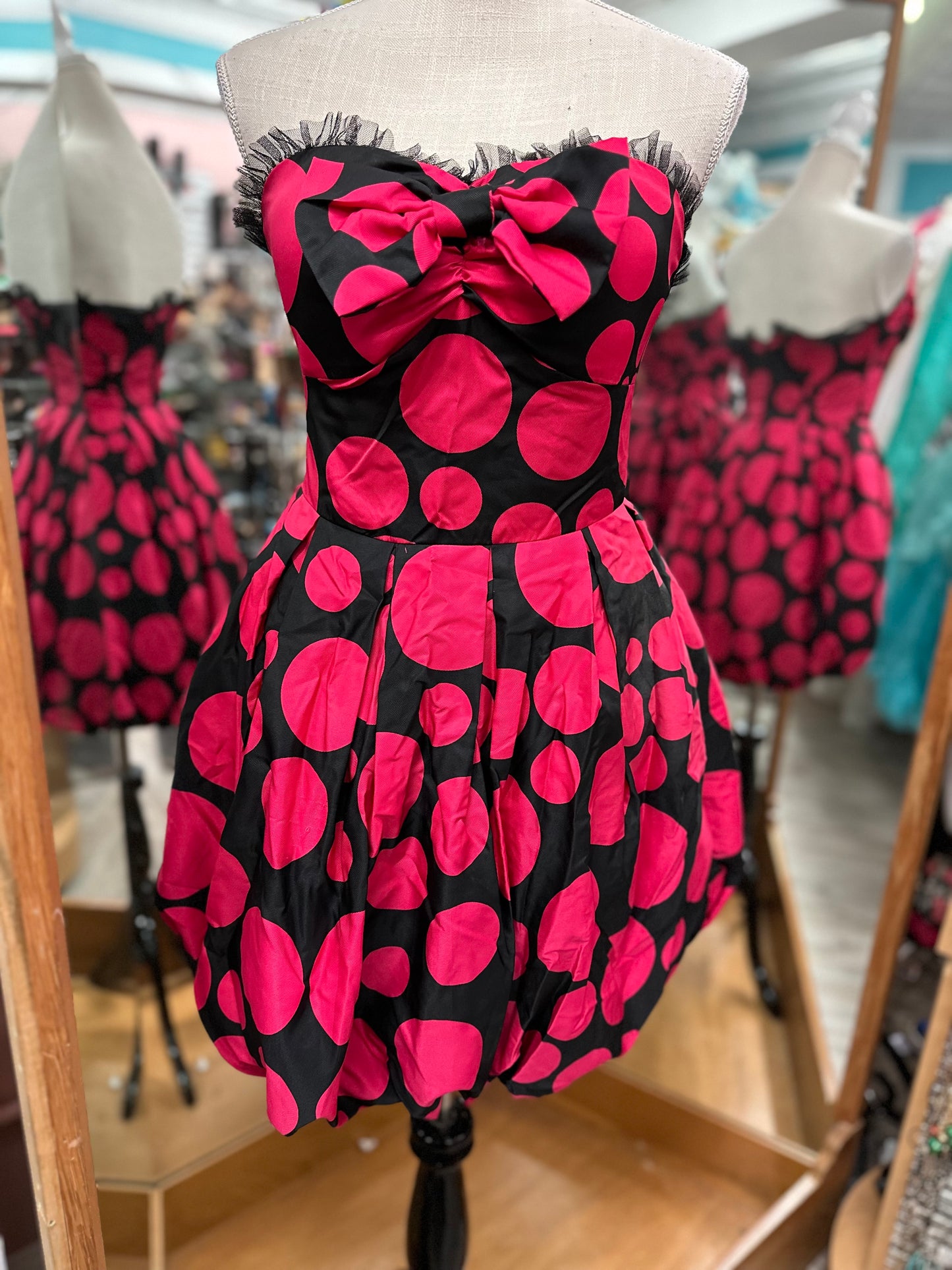 Eric Daman for Charlotte Russe Pink and Black Polkadot Short Formal Dress in 4