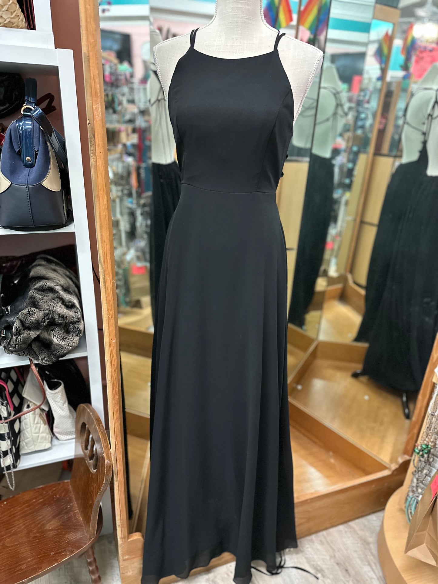 Entro Black Skinny Strap Formal Gown in 4