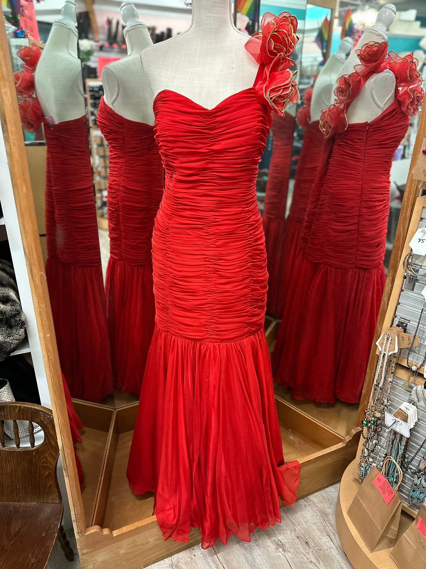 Nebulon Red Pleated Mermaid Gown in XXL