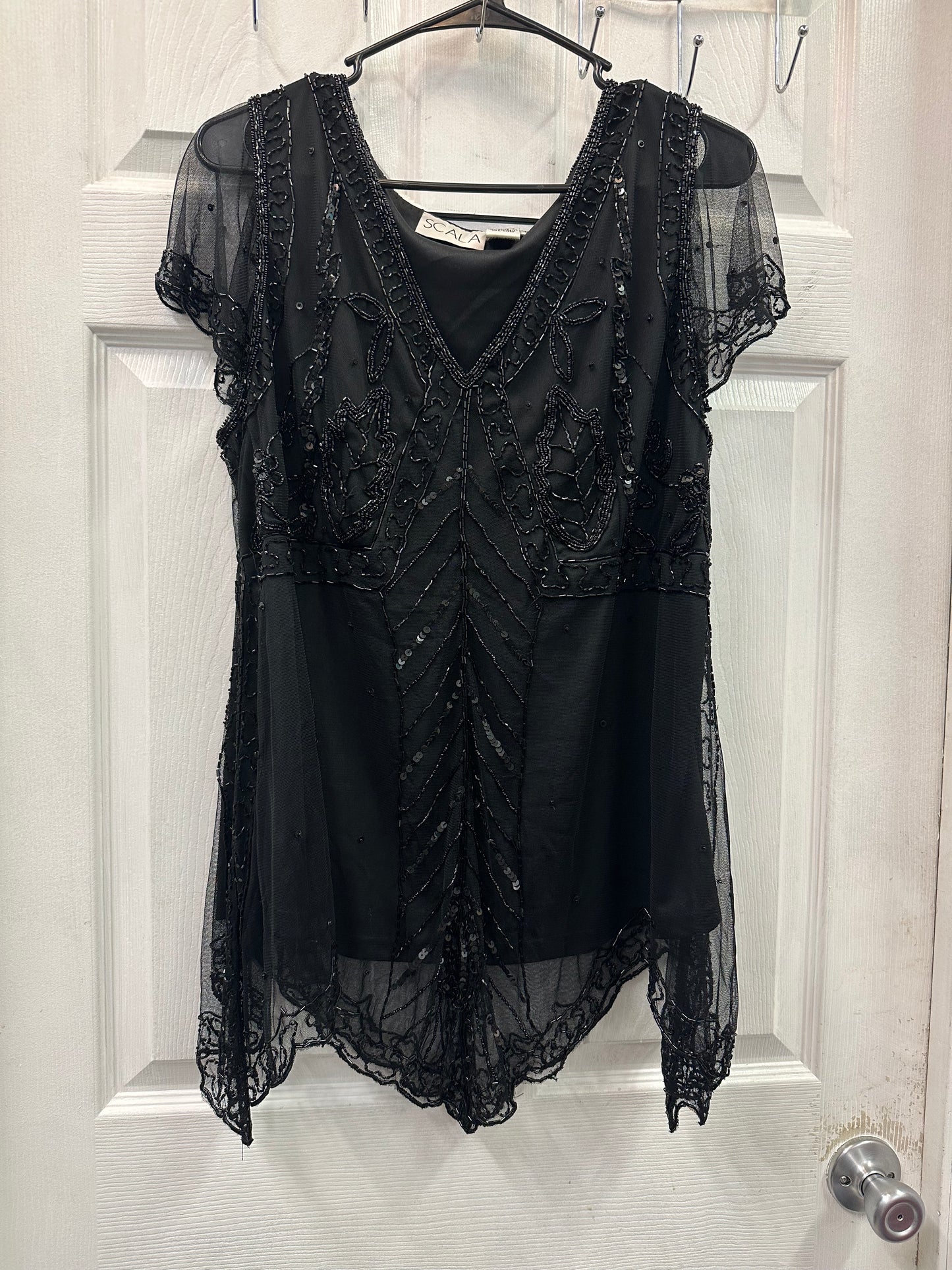 Scala Vintage Beaded Black Chiffon Top in 1X
