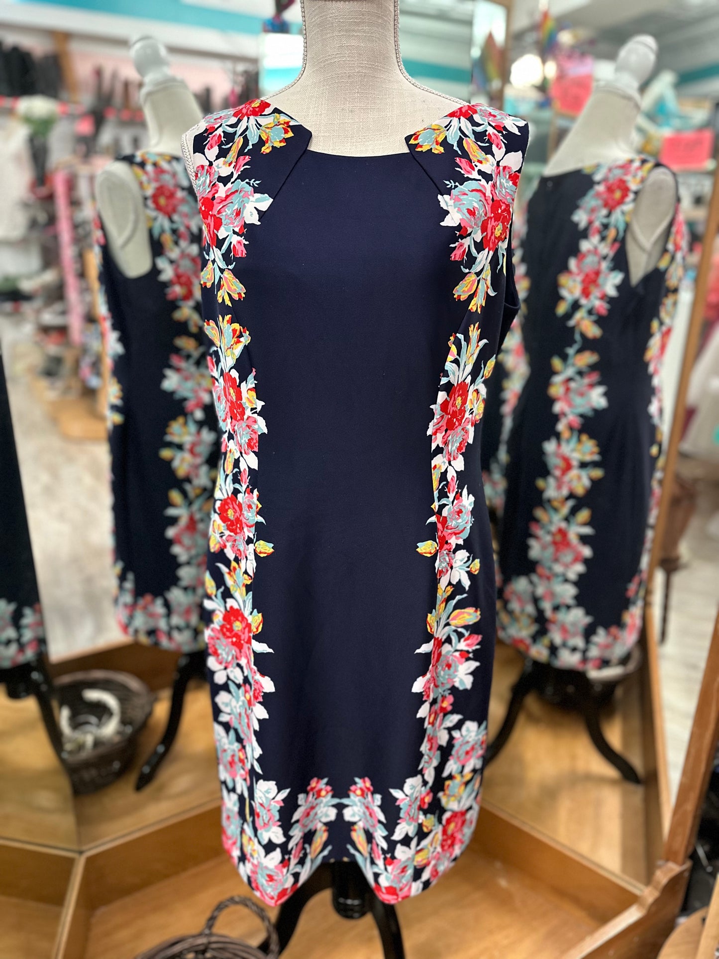 Tahari ASL Navy with Floral Accent Tank Dress in 14