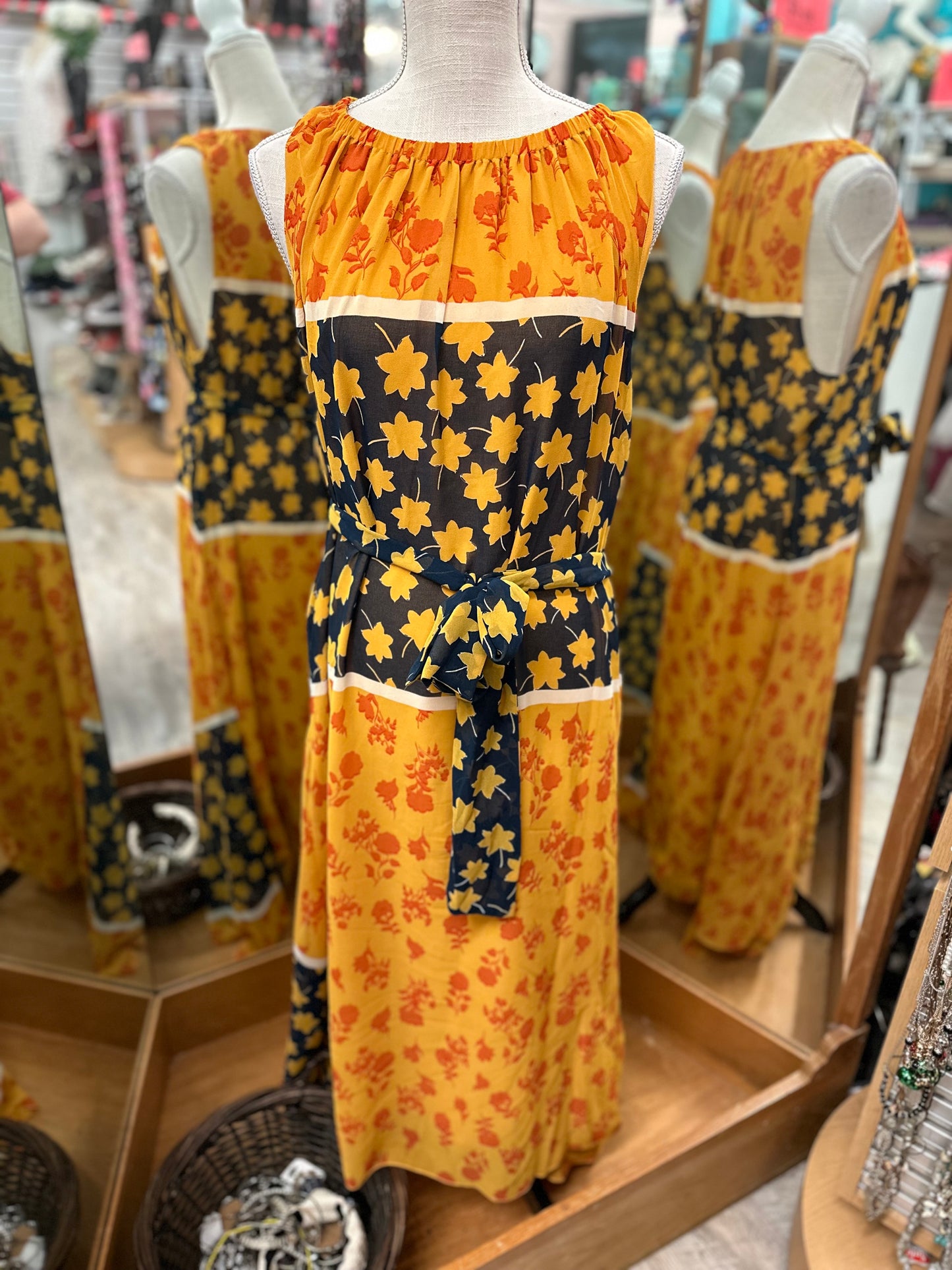 Gibson + Latimore Yellow and Blue Tank Dress in XL