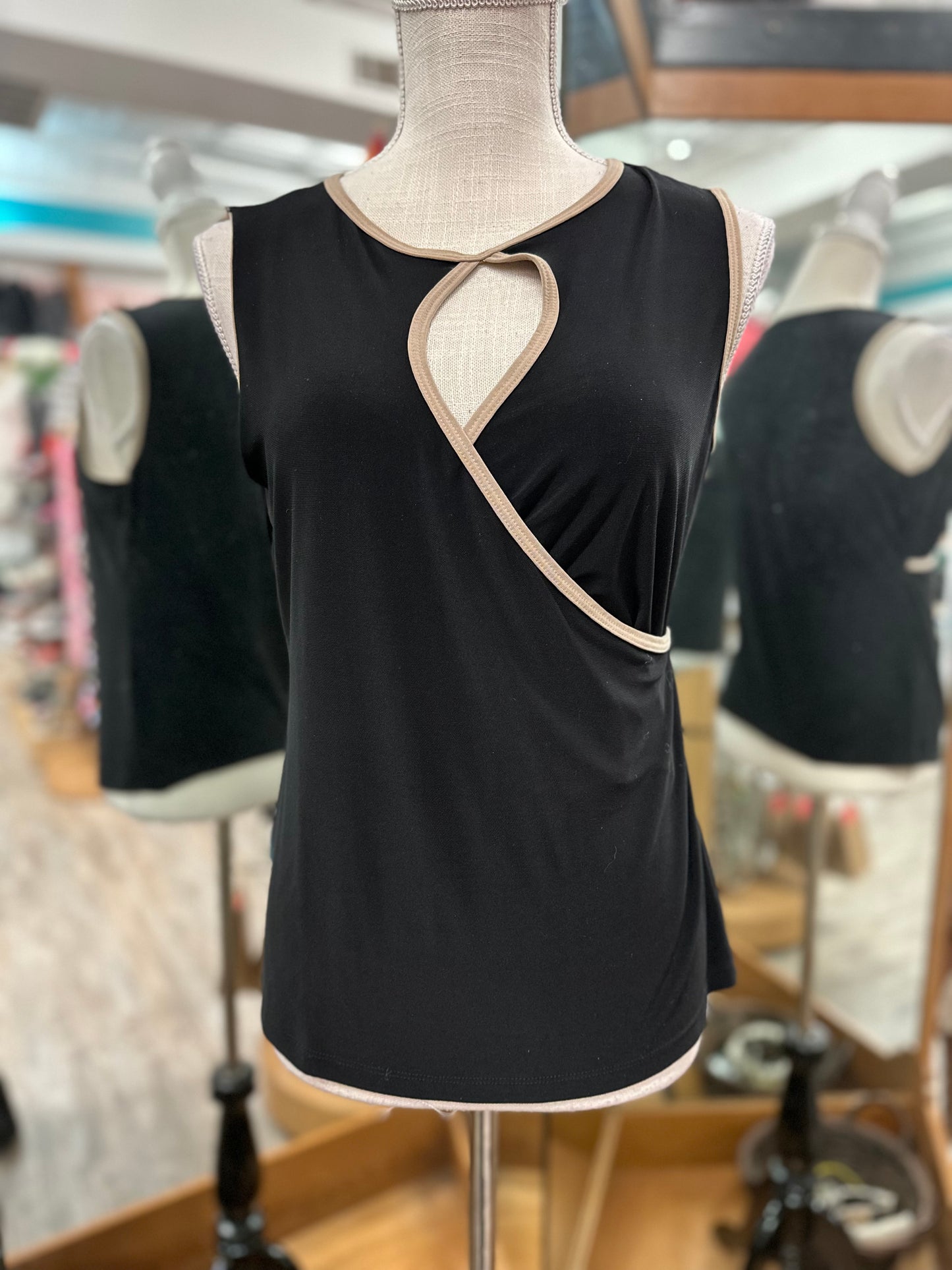 Susan Lawrence Black and Gold Keyhole Tank in L