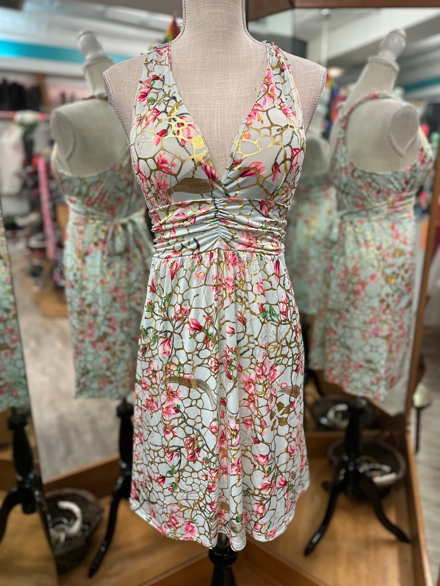 India Boutique Gold Patterned Tank Dress in S