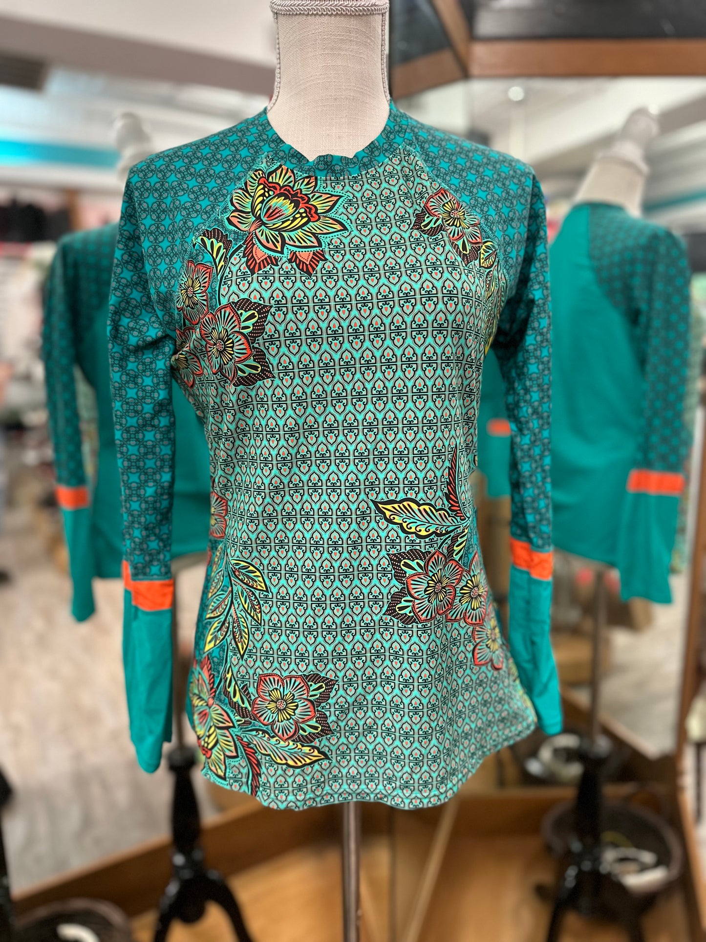 Prana Green Patterned Swim Top in M