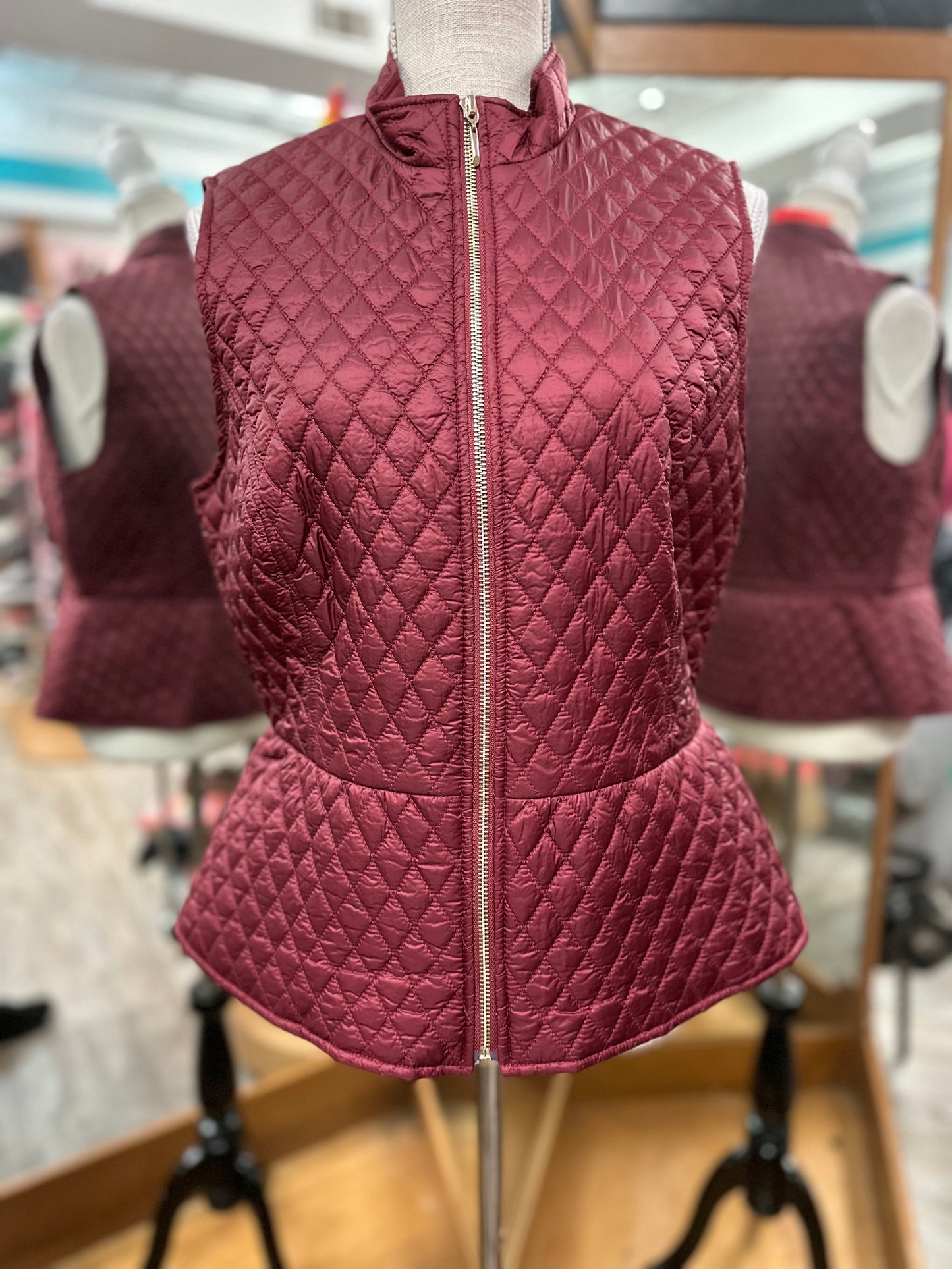 White House Black Market Burgundy Quilted Vest in M