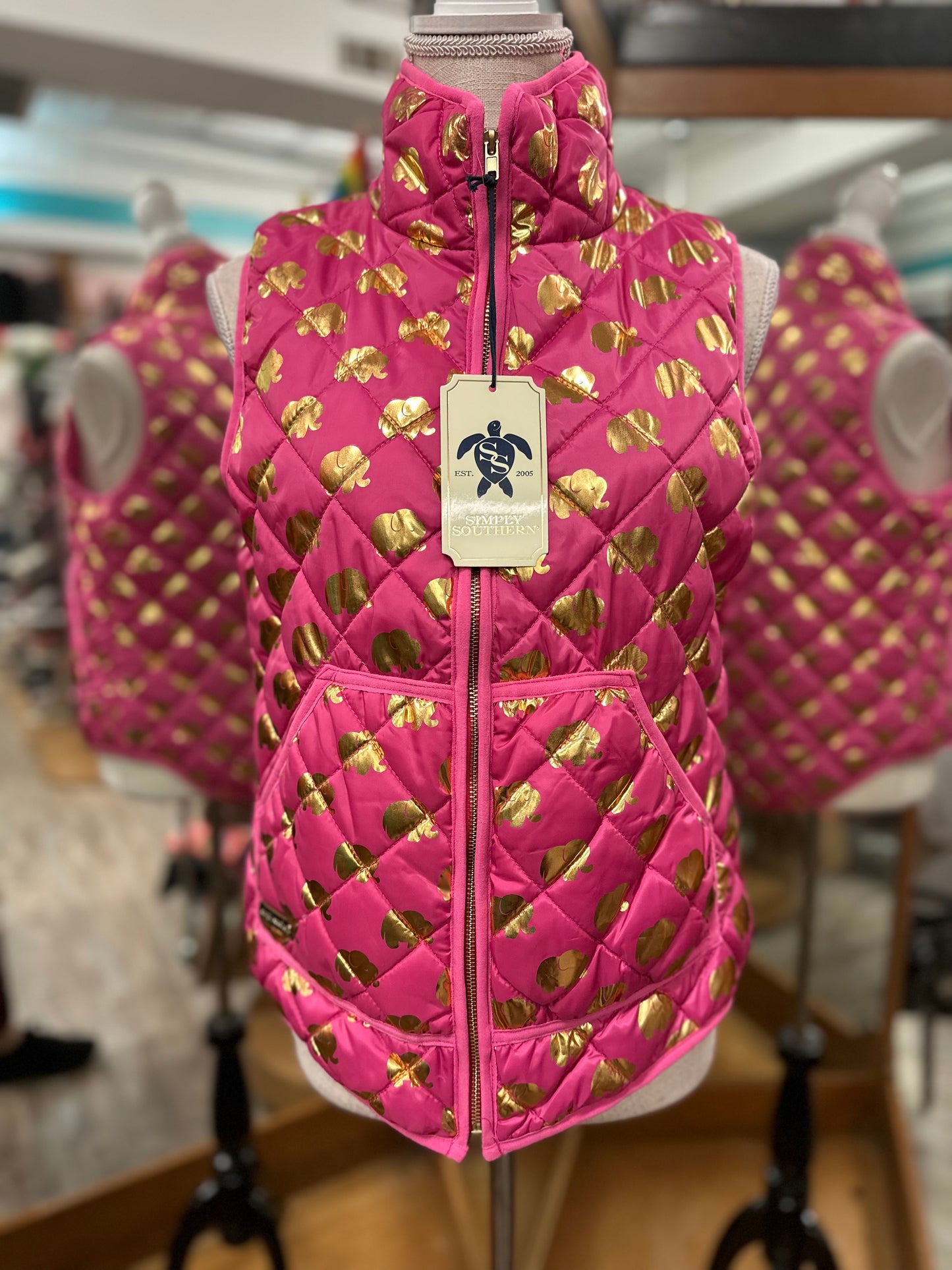 Simply Southern Pink and Gold Elephant Vest in S