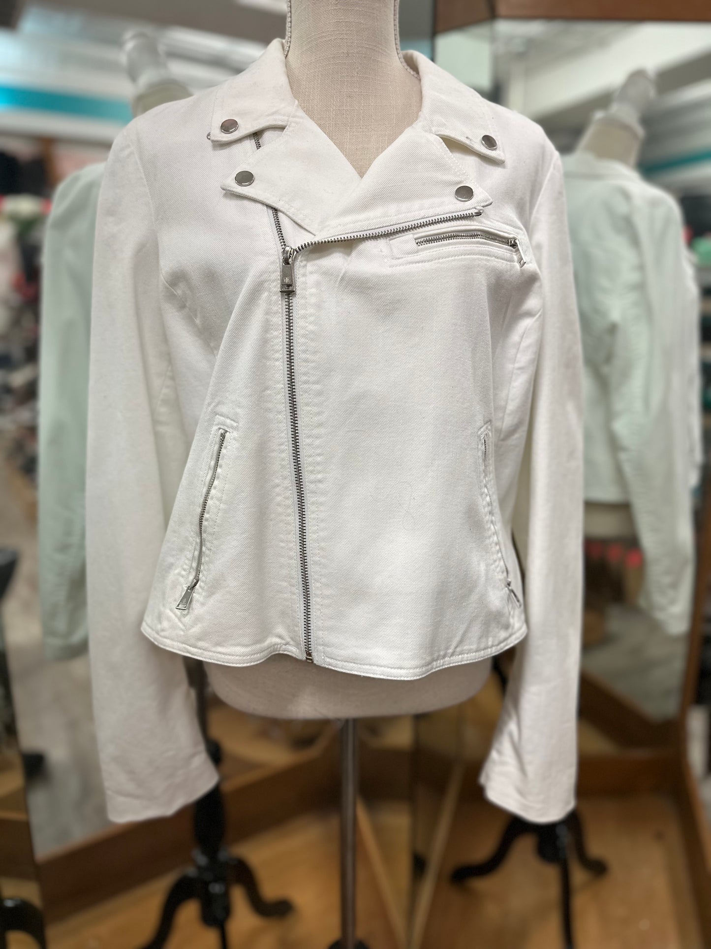 Lauren Ralph Lauren White Denim Moto Jacket in L
