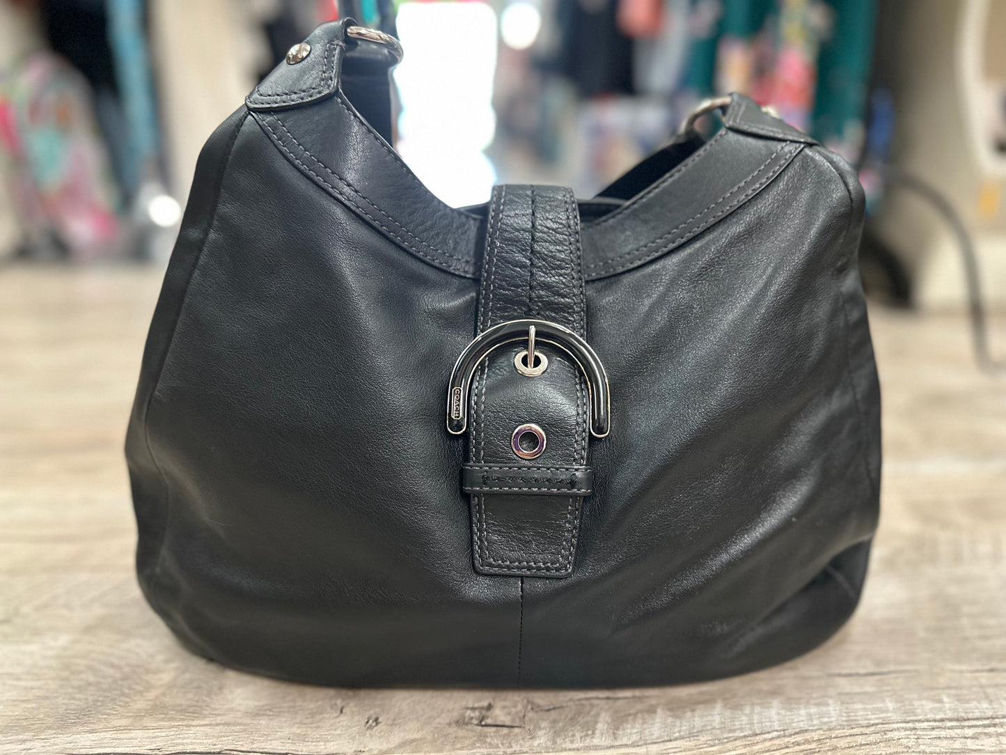 Coach Soho Lynn Black Leather Hobo Buckle Shoulder Bag