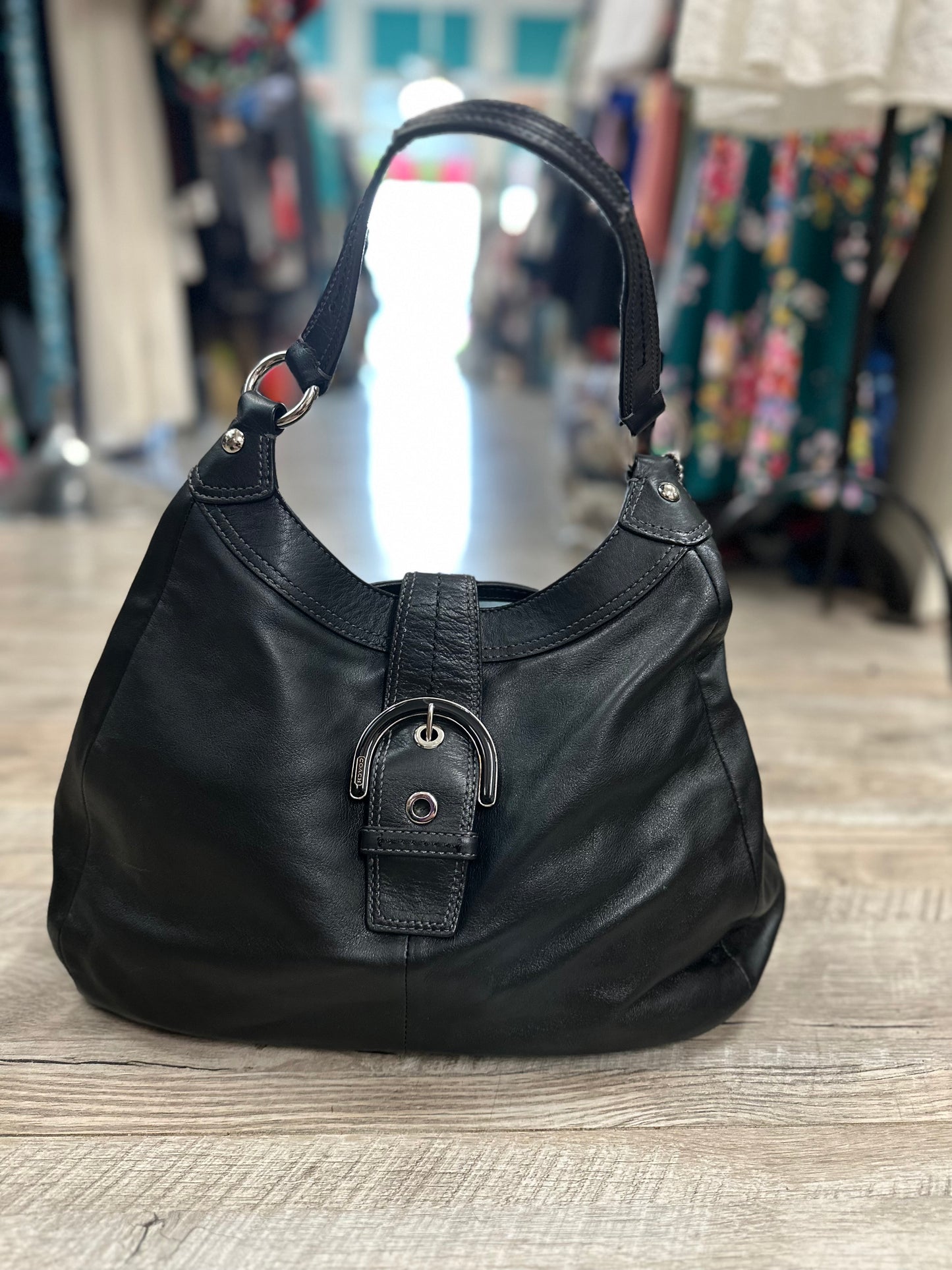 Coach Soho Lynn Black Leather Hobo Buckle Shoulder Bag