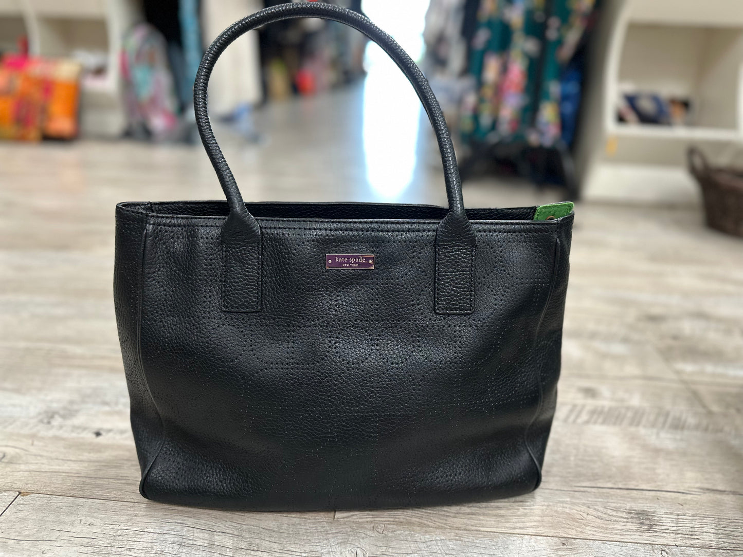 Kate Spade Black Perforated Pebbled Tote Bag