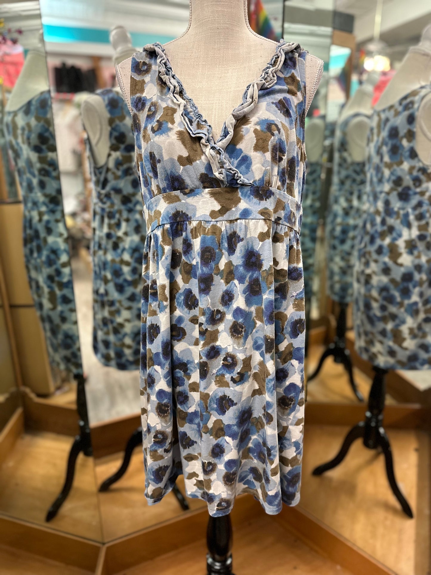 Ann Taylor Loft Blue Floral Tank Dress in L