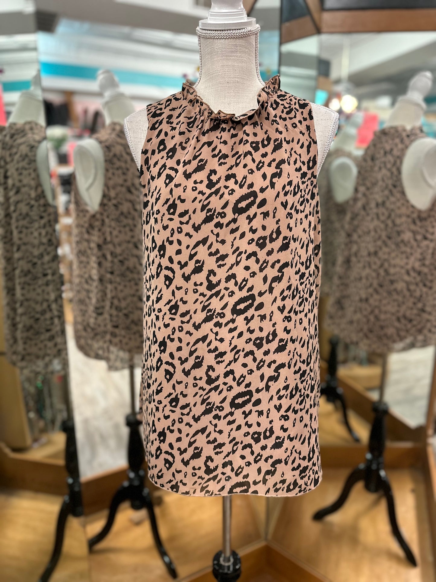 White Label Brown Leopard Ruffe Tank in L
