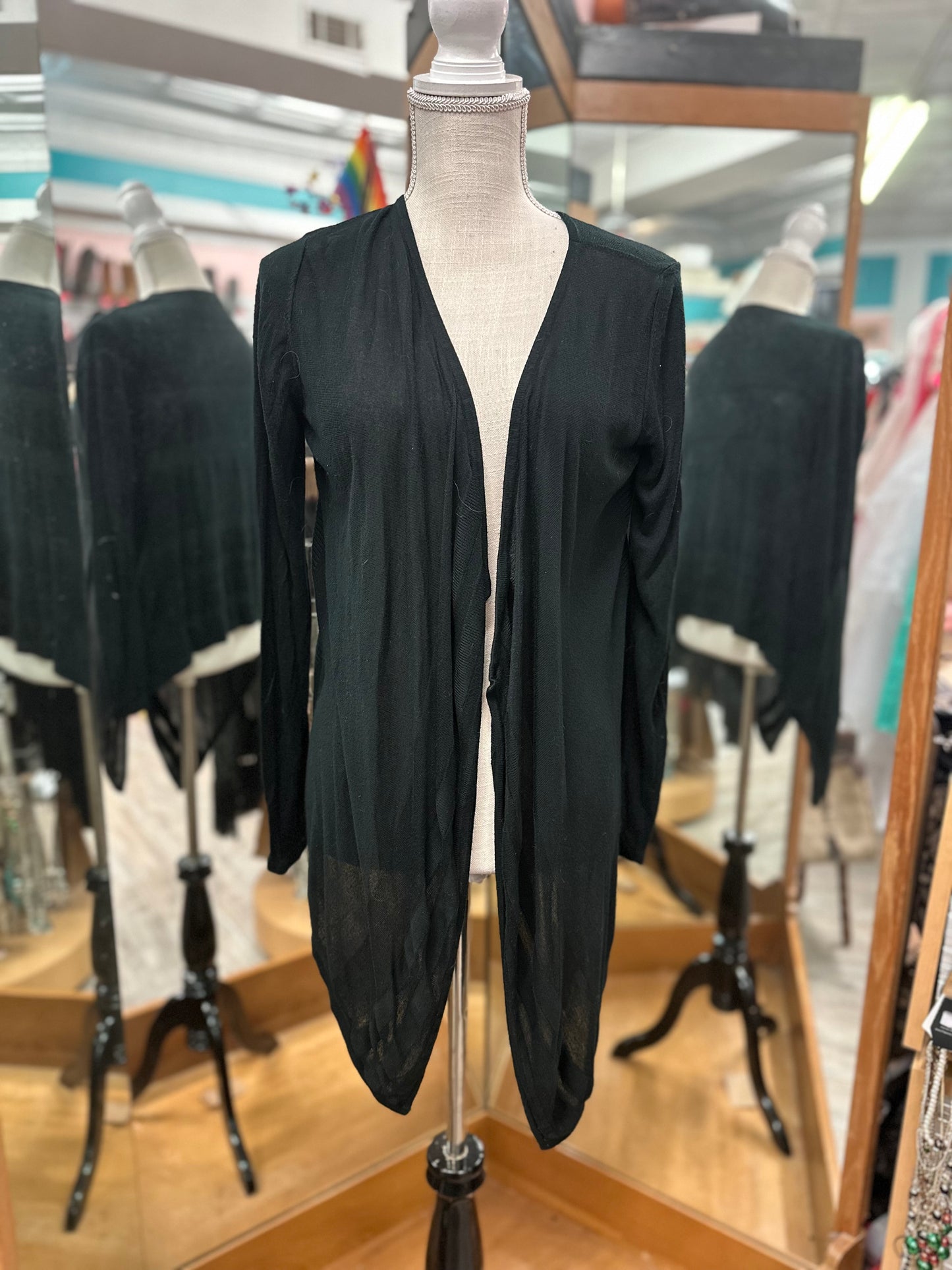 New York and Company Black Striped Cardigan in L
