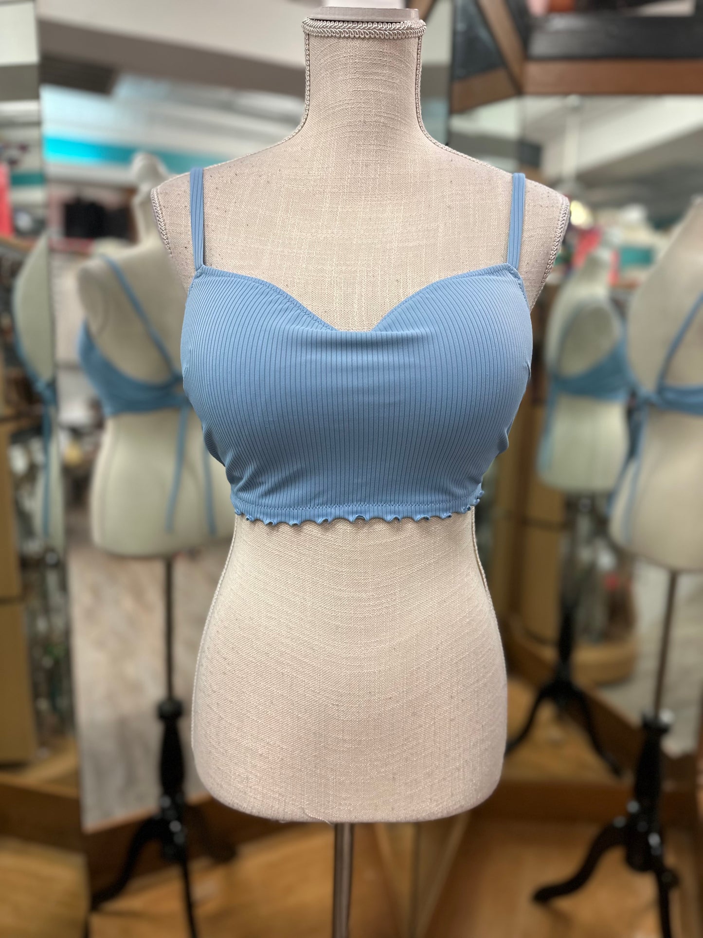 Shade and Shore Blue Ribbed Bikini Top in 36D