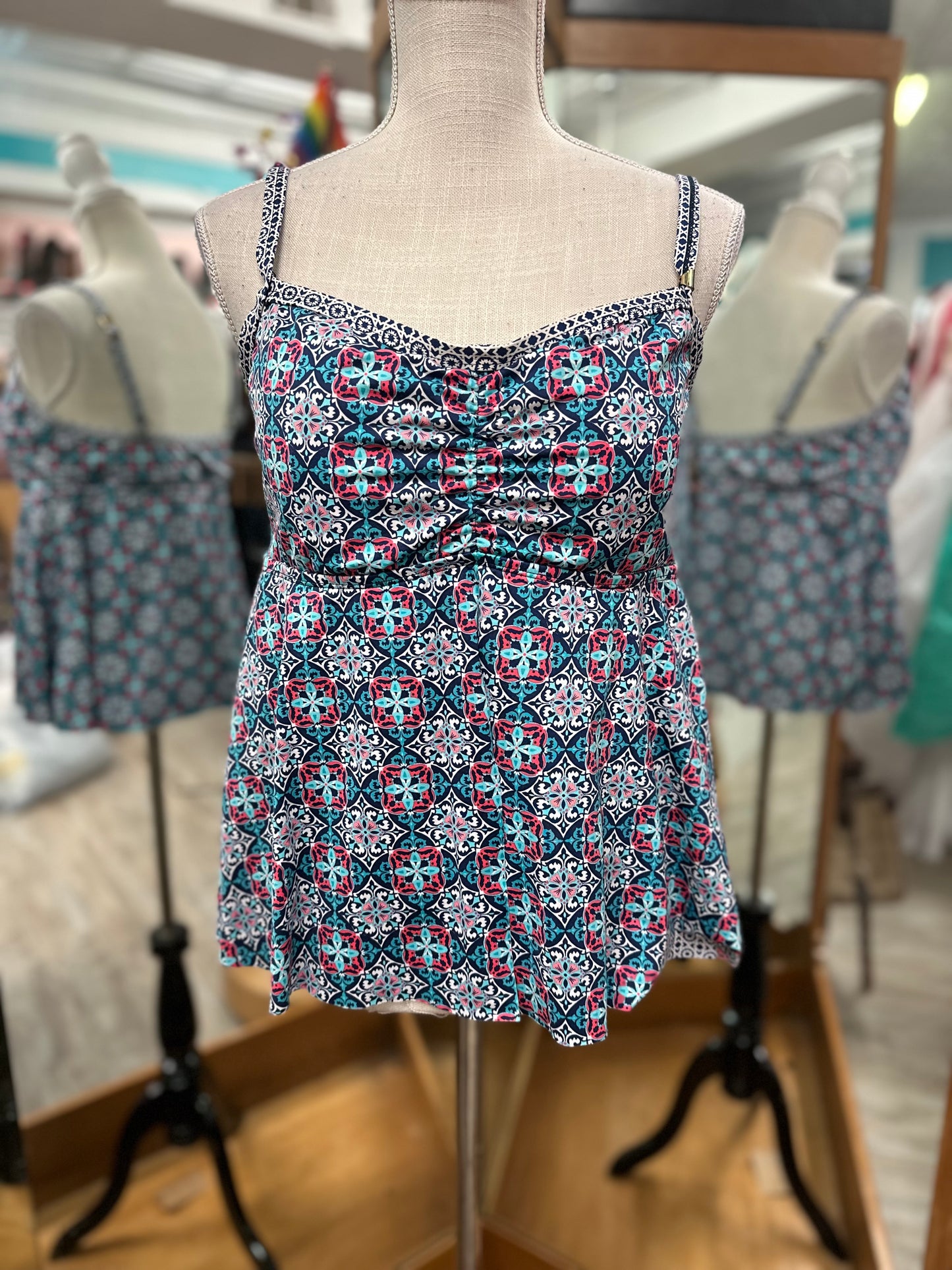 24th and Ocean Pink and Blue Patterned Tankini in XL