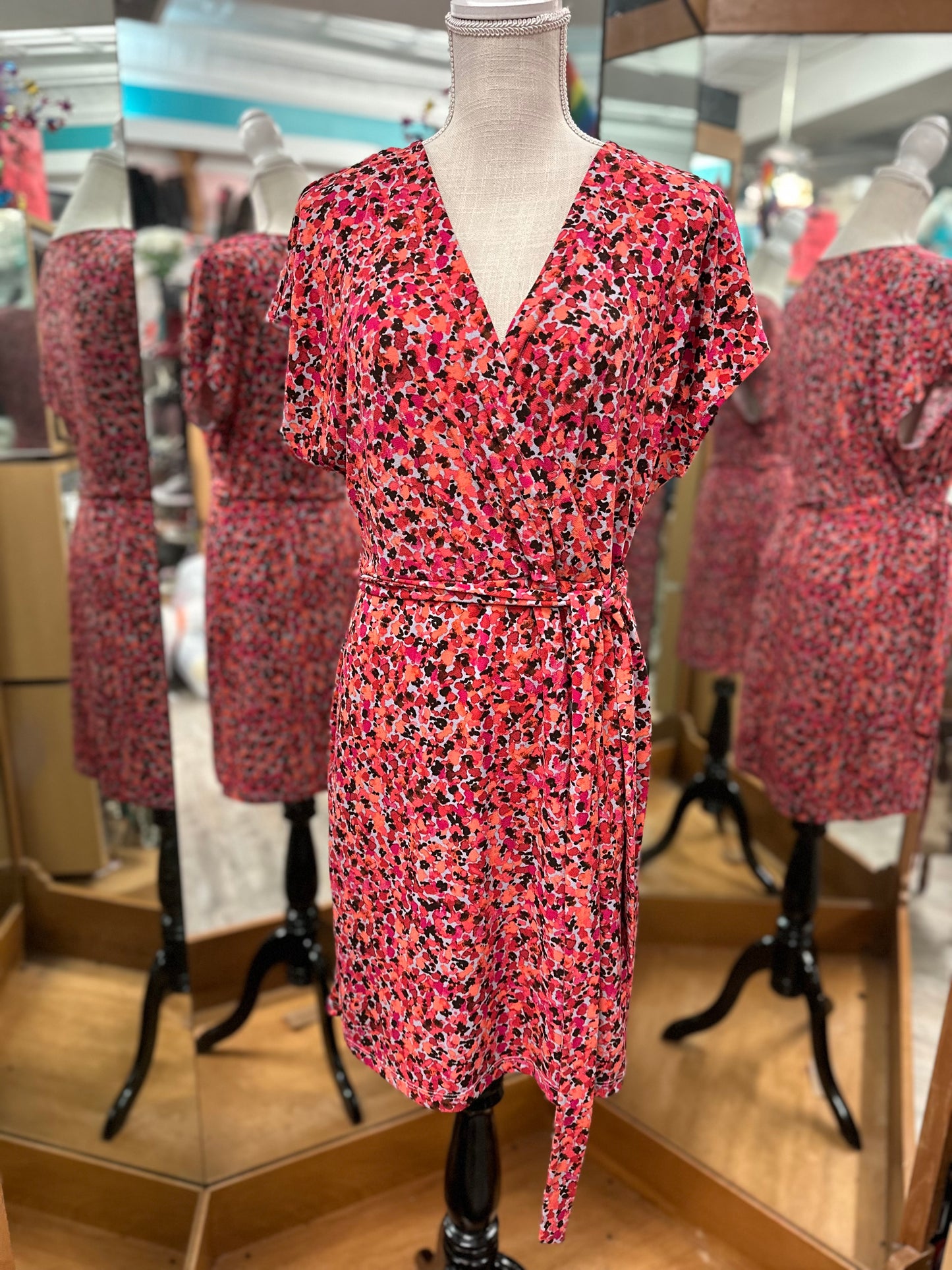 Nine West Pink Pattern Short Sleeve Dress in L