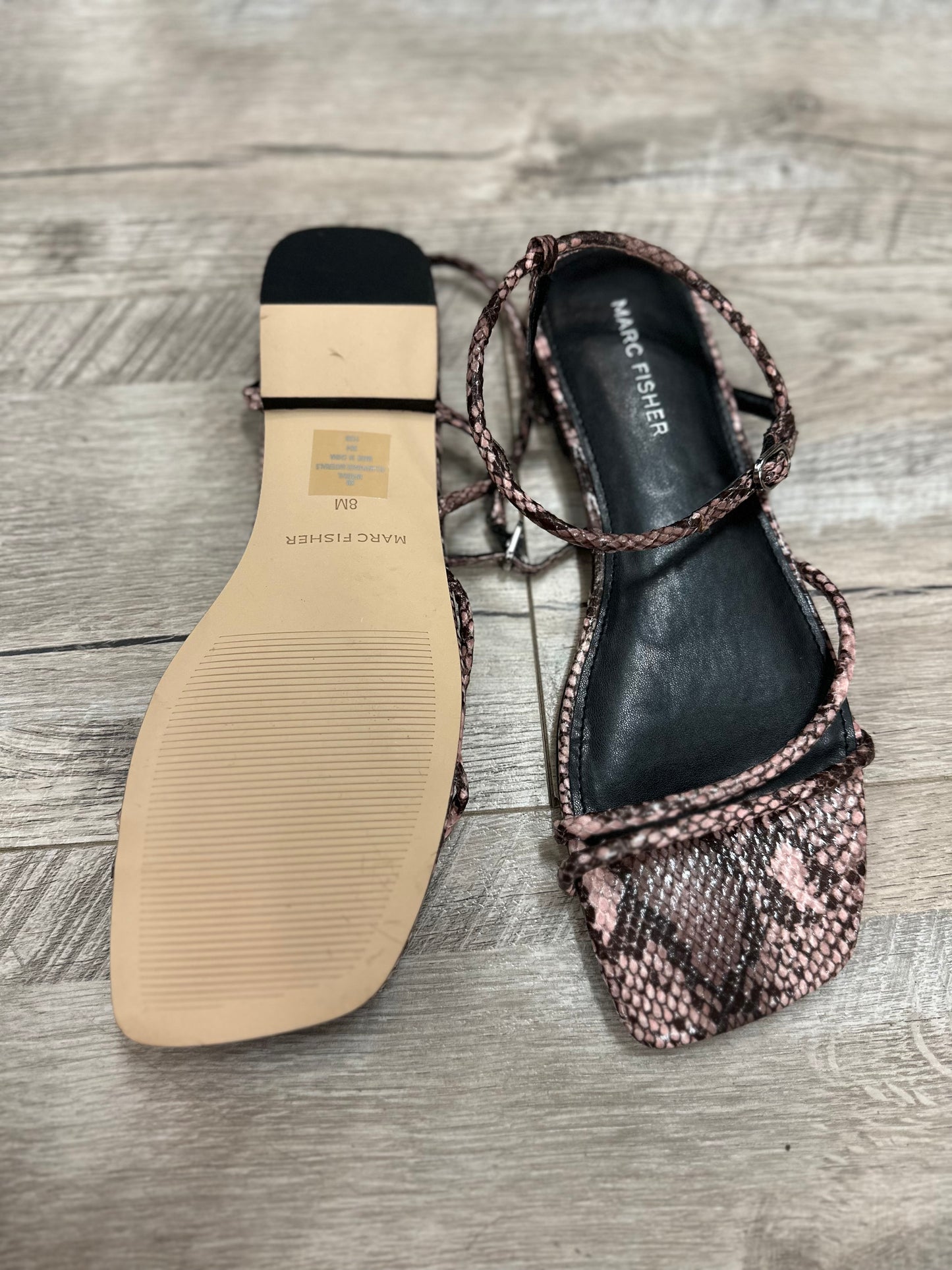 Marc Fisher Pink Snakeskin Flat Sandals in 8