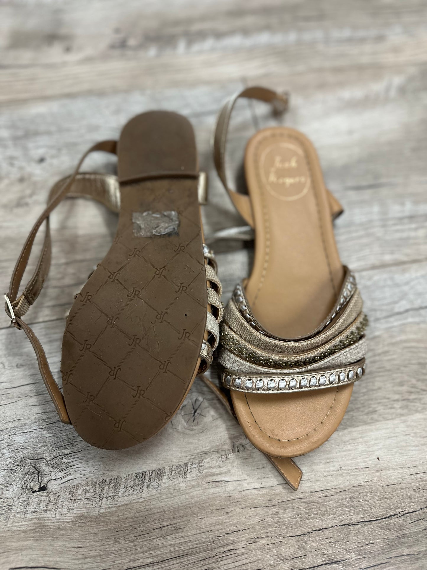 Jack Rogers Gold 5 Strap Sandal with Ankle Strap in 6