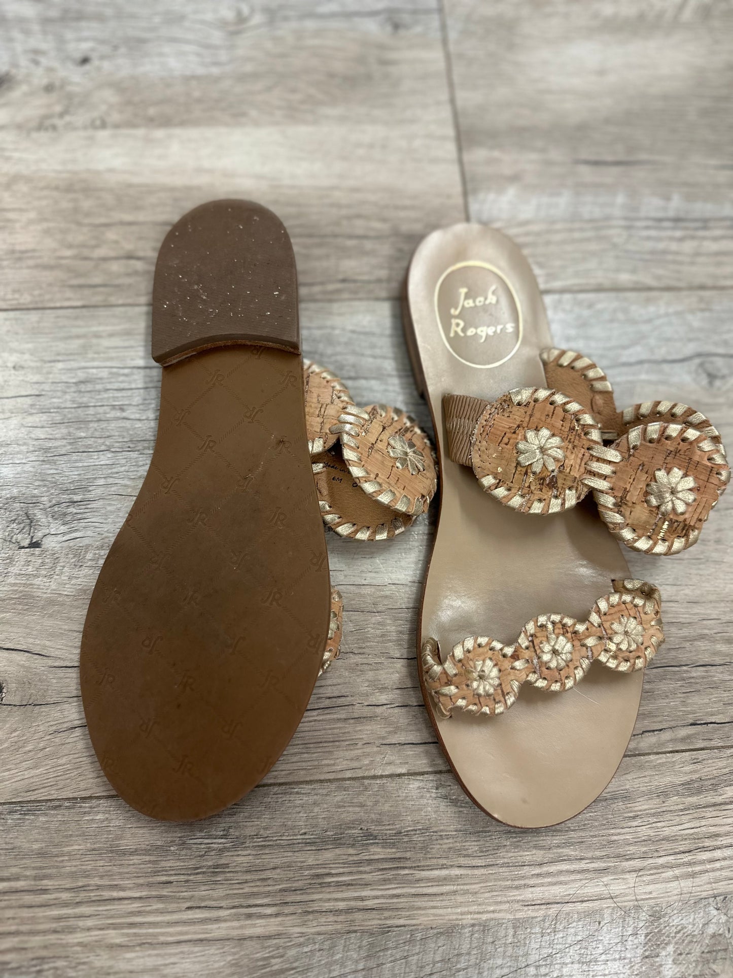 Jack Rogers Gold and Cork Double Strap Sandal in 5.5