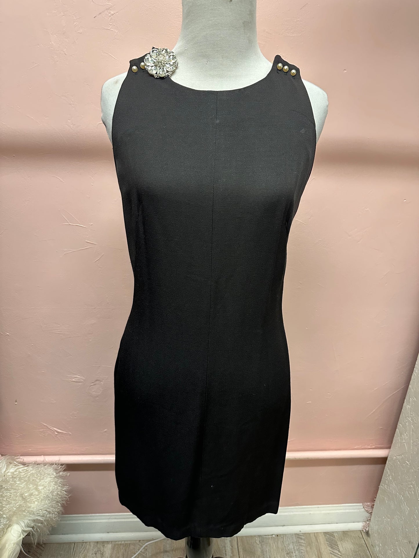 Vintage Black Pearl Strap Cocktail Dress