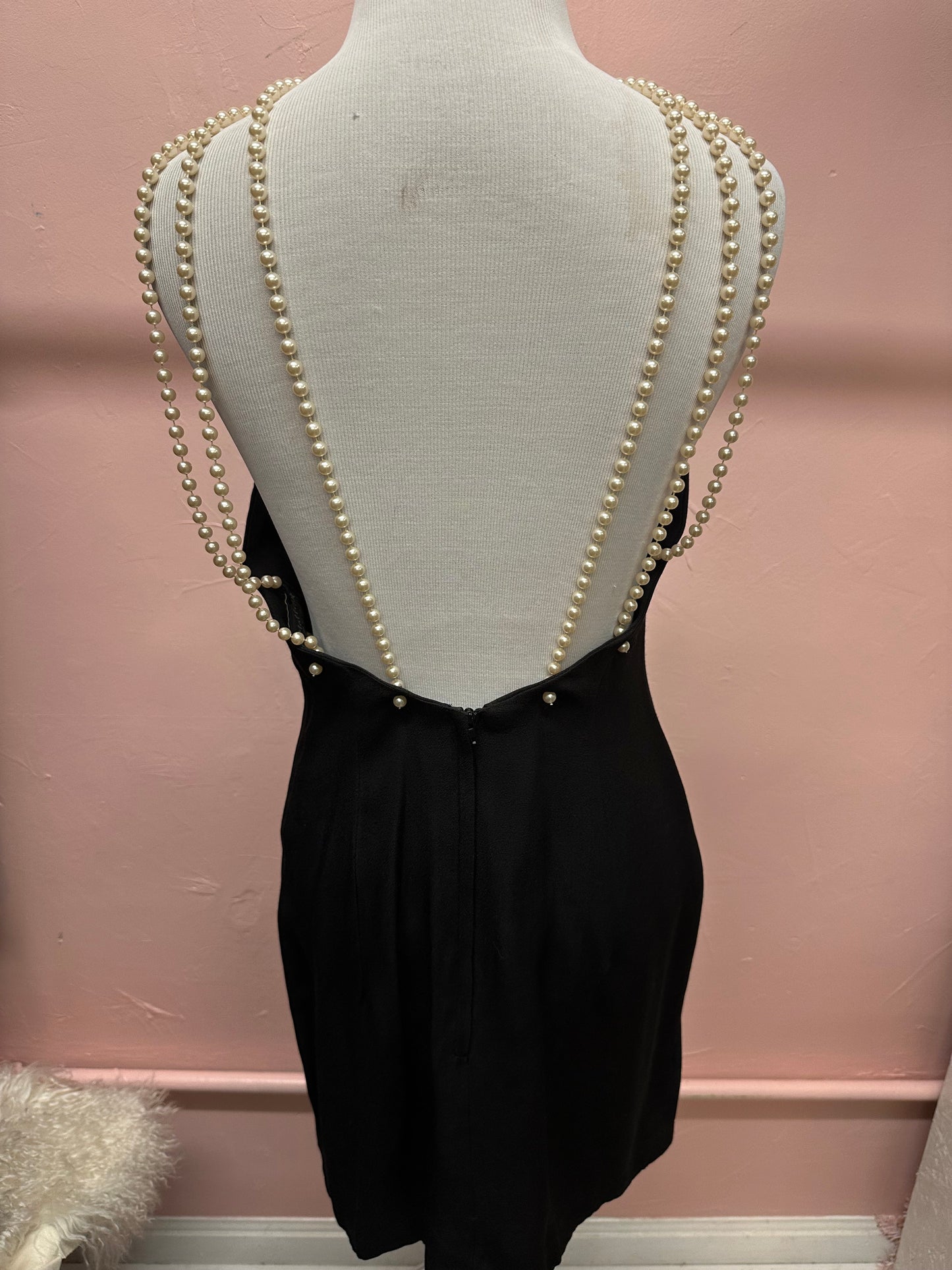 Vintage Black Pearl Strap Cocktail Dress