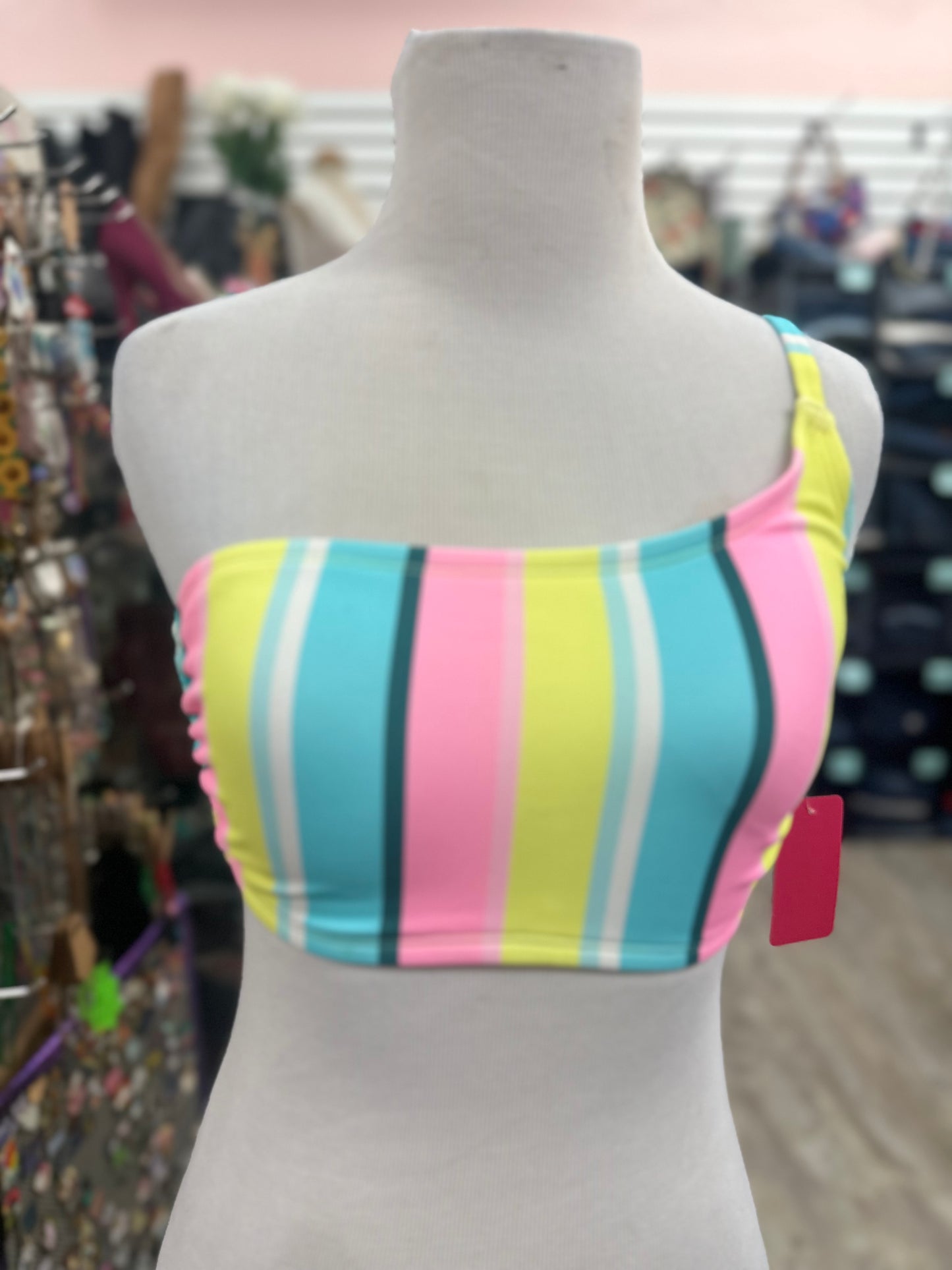 Salt & Cove Striped One Shoulder Bikini Top in L