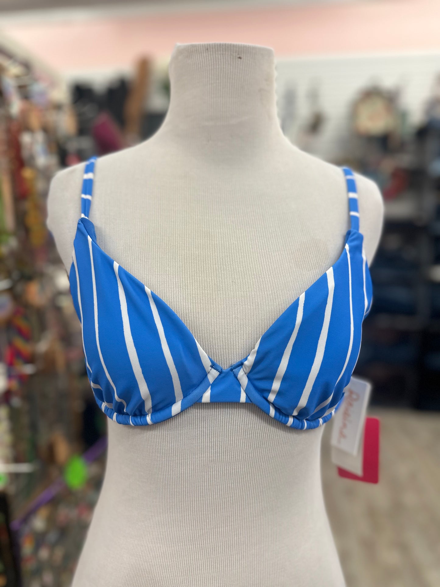 Raisins Blue Striped Bikini Top in L
