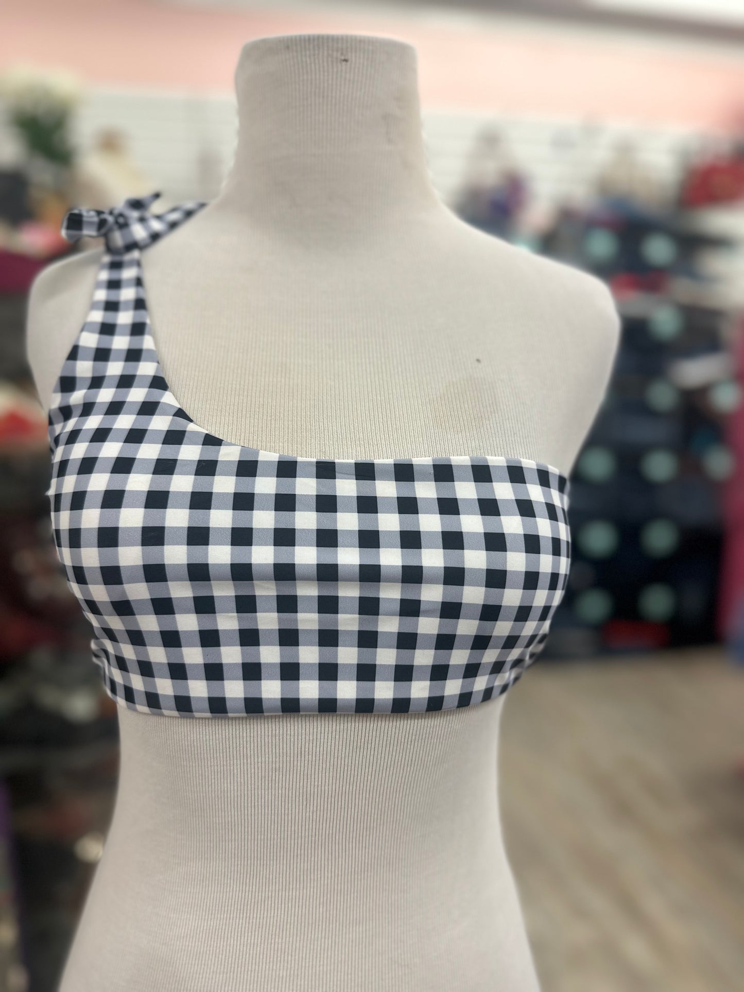 Shein Black and White Plaid One Shoulder Bikini in M